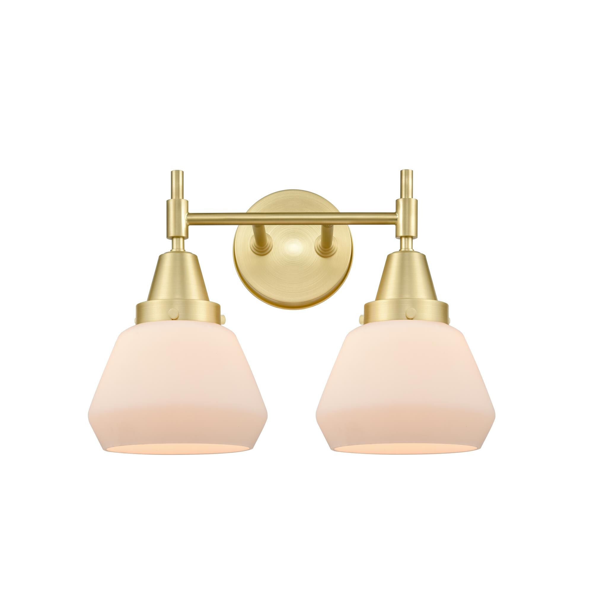 Shown in Satin Brass finish and Matte White Cased Large Cone glass