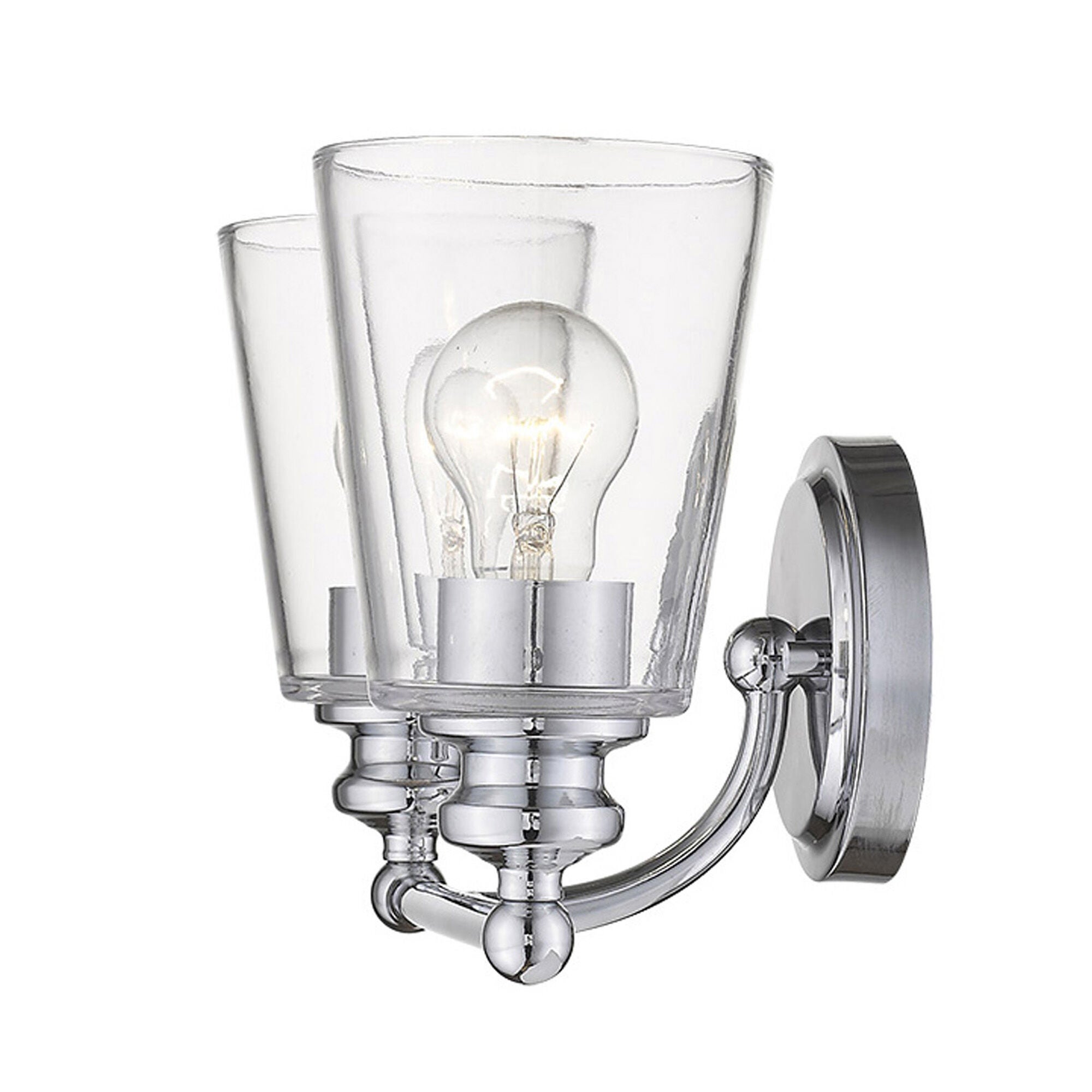 Shown in Chrome finish and Clear glass and Clear, Cone Shaped Glass shade