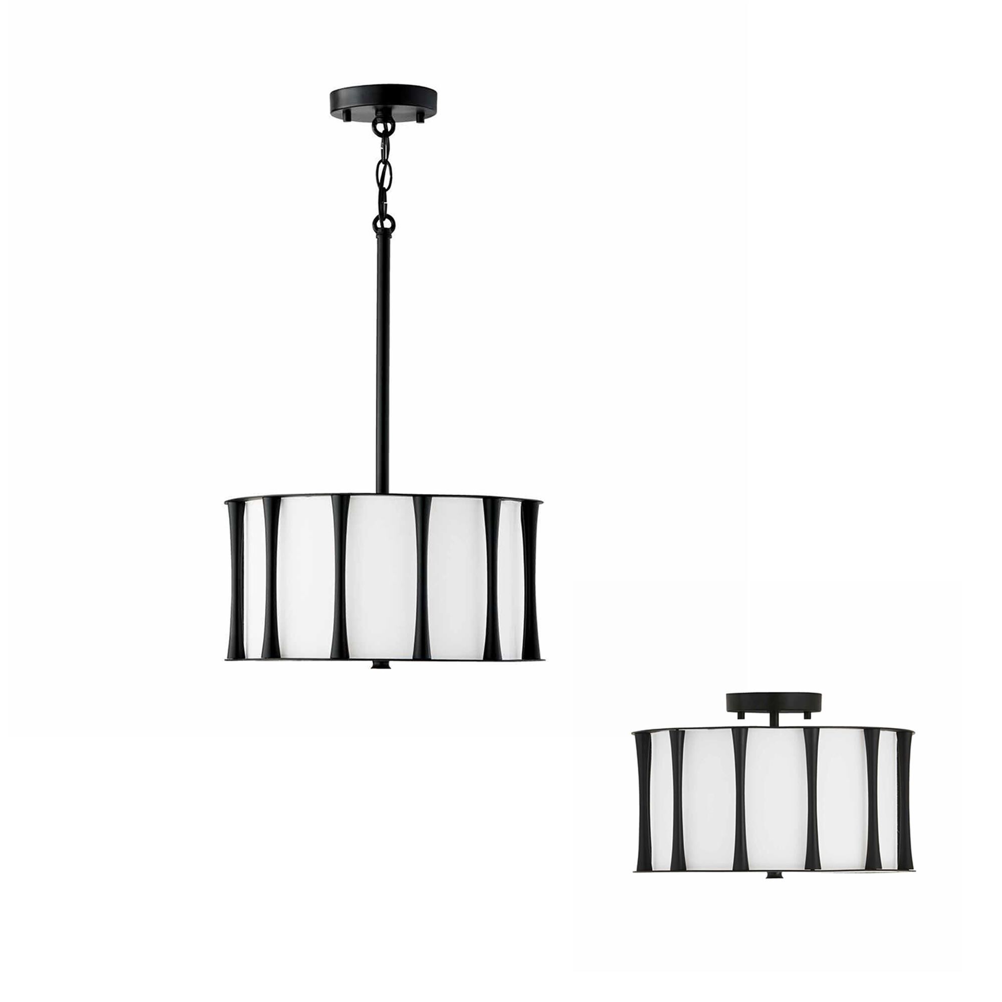 Shown in Matte Black with Frosted Acrylic Diffuser finish and White Fabric shade
