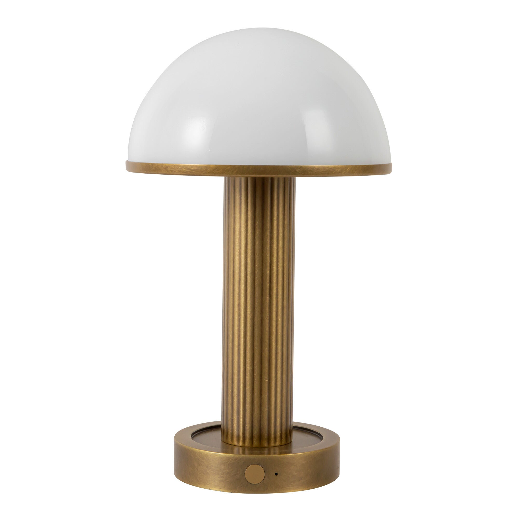 Shown in Vintage Brass finish and Glossy Opal glass