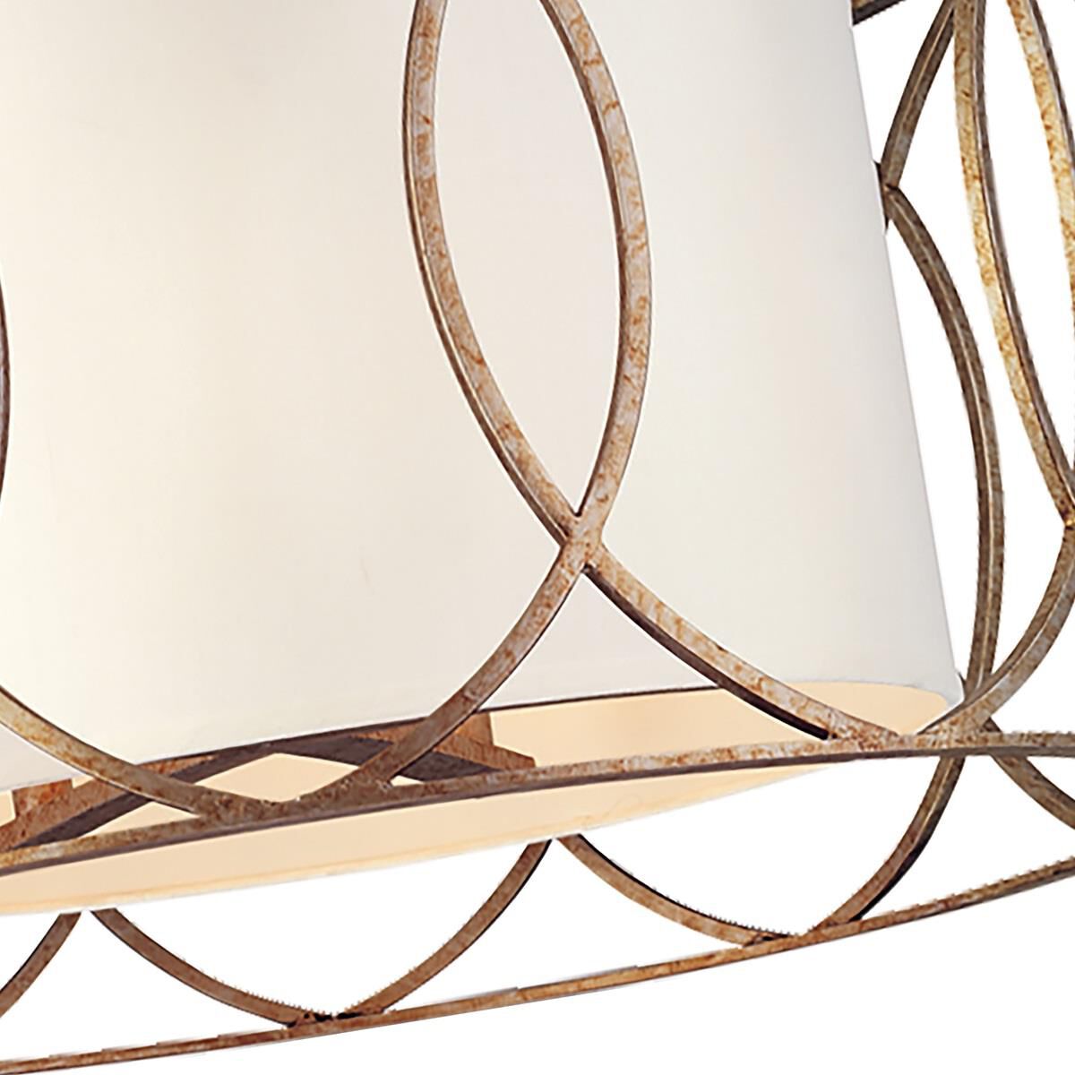 Shown in Silver Gold finish and White glass and Hardback Linen shade