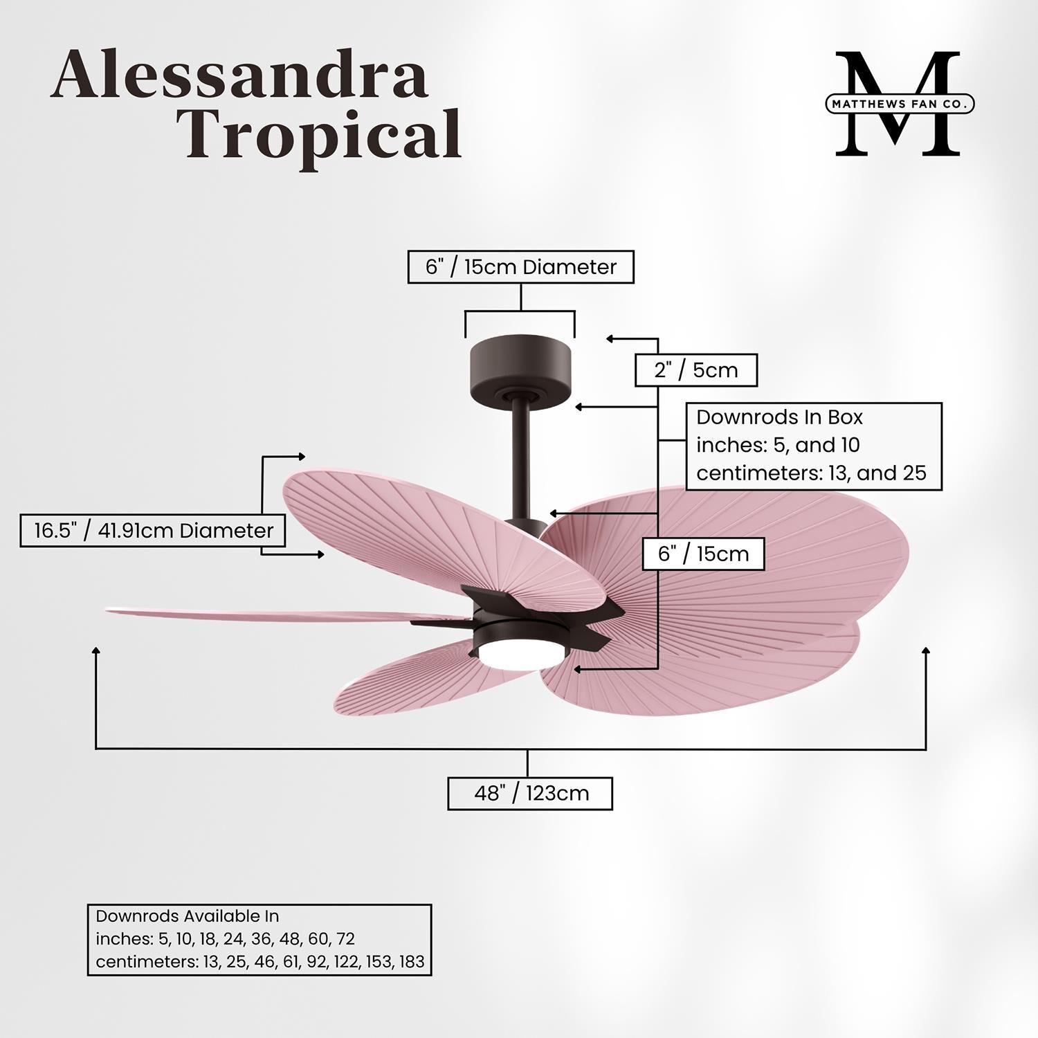 Alessandra Tropical Outdoor Rated 48 Inch Ceiling Fan with Light Kit by Matthews Fan Company