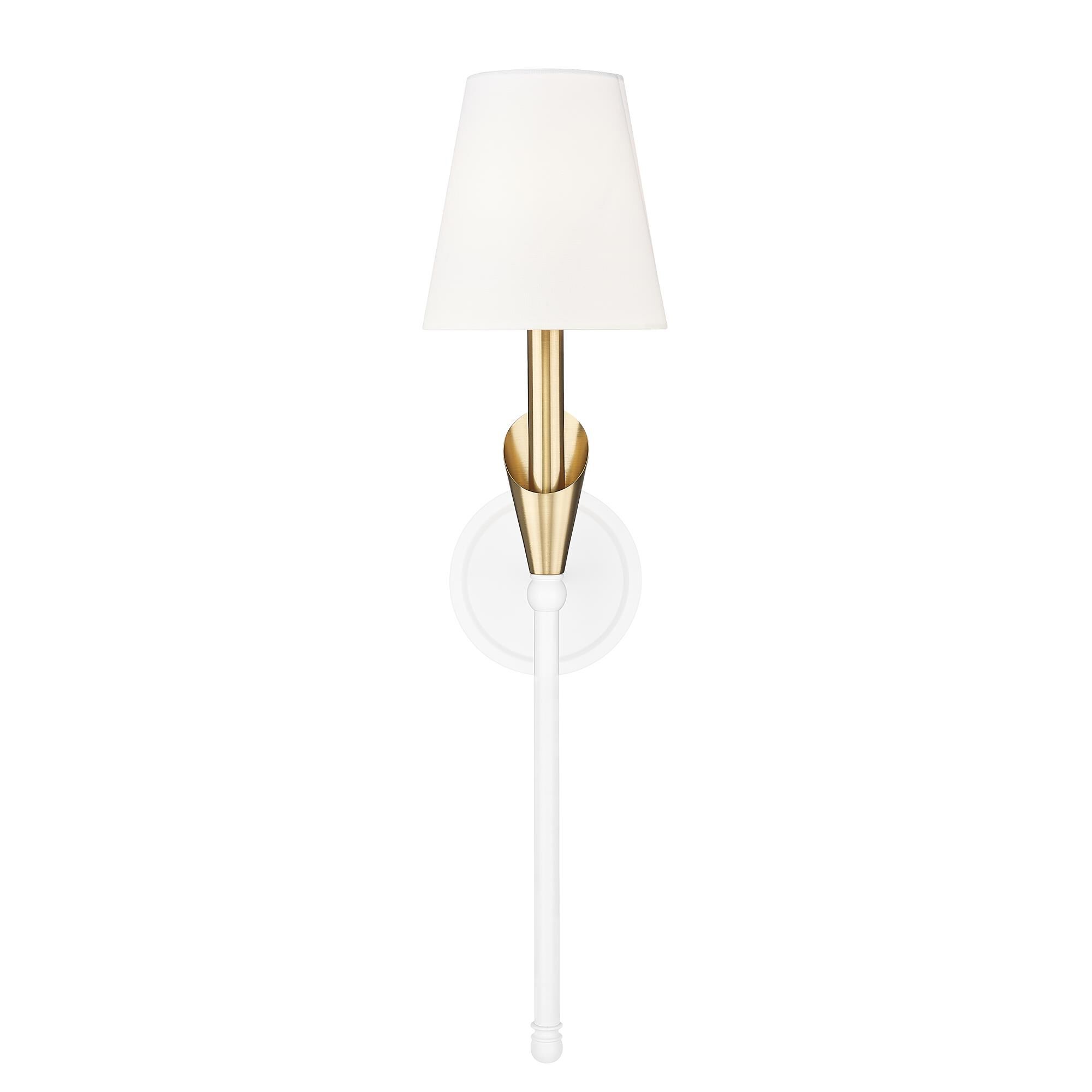 Shown in Textured White And Modern Gold finish and White glass and White shade