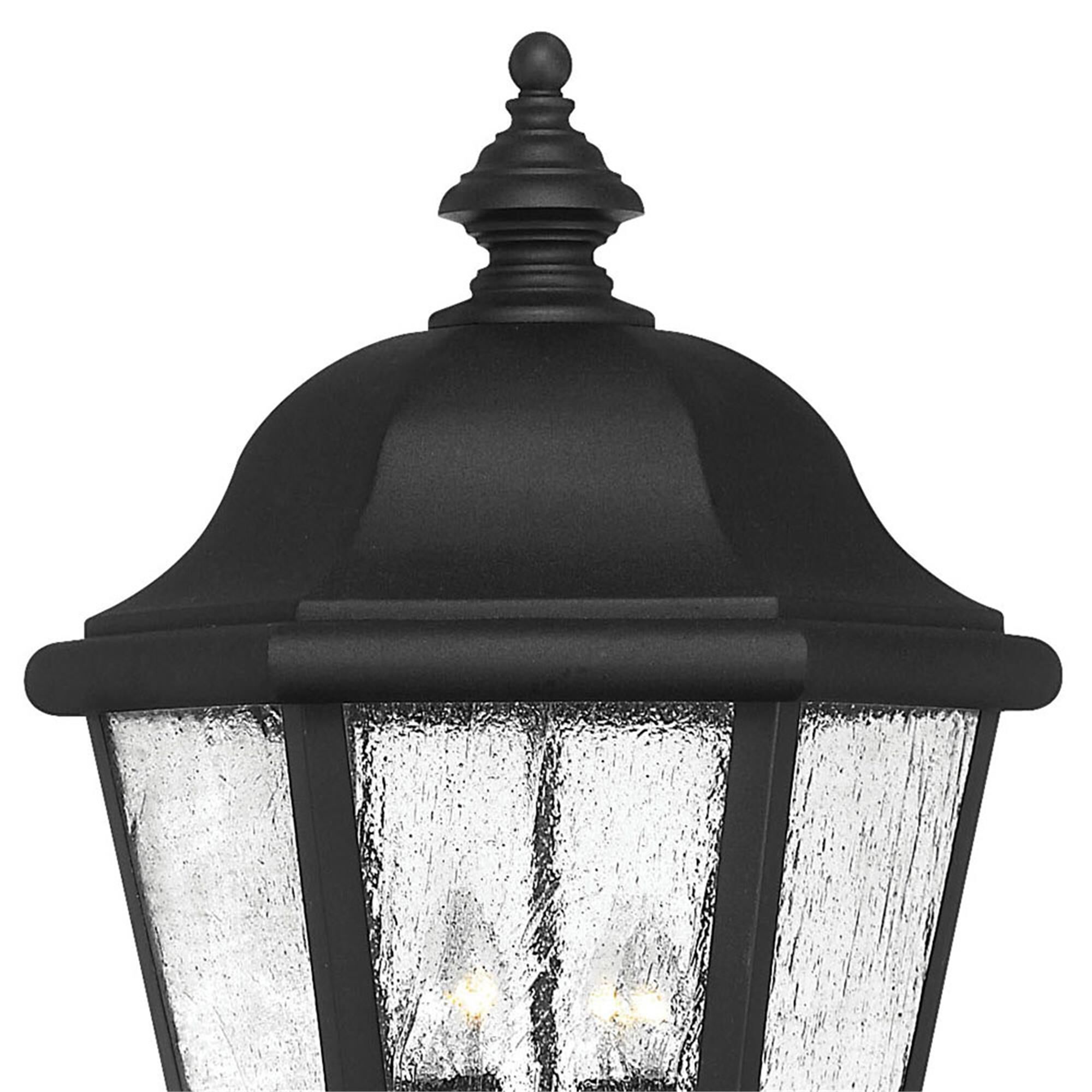 Shown in Black finish and Clear Seedy glass