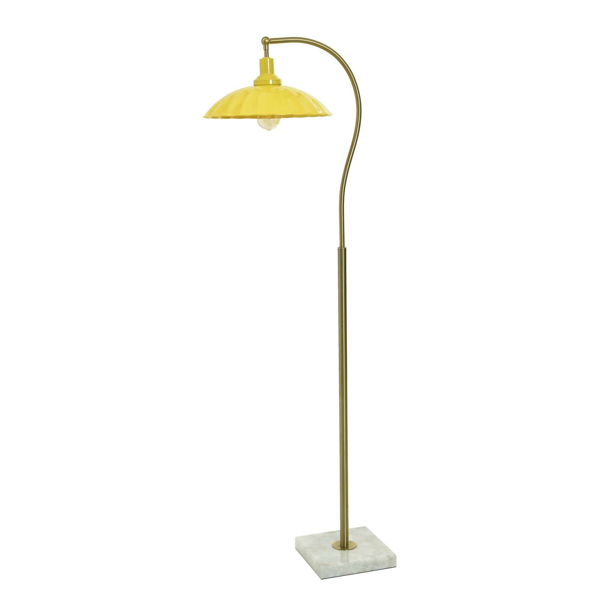 Shown in White Marble and Polished Brass finish and Glossy Yellow shade
