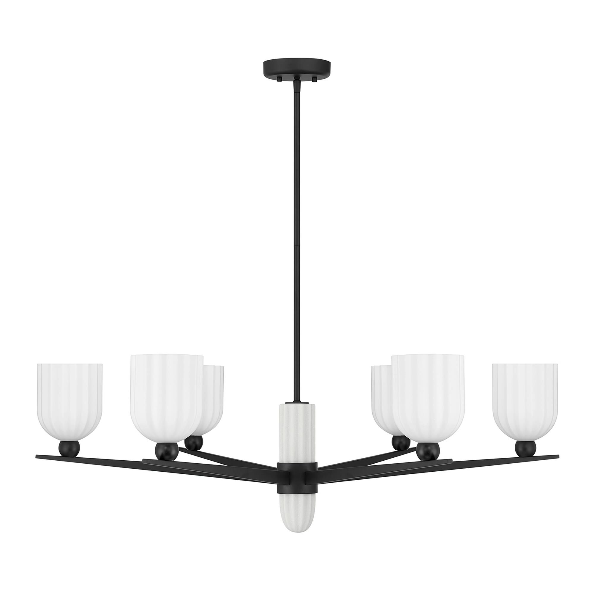 Shown in Matte Black finish and White Opal Ribbed glass and White Resin accent