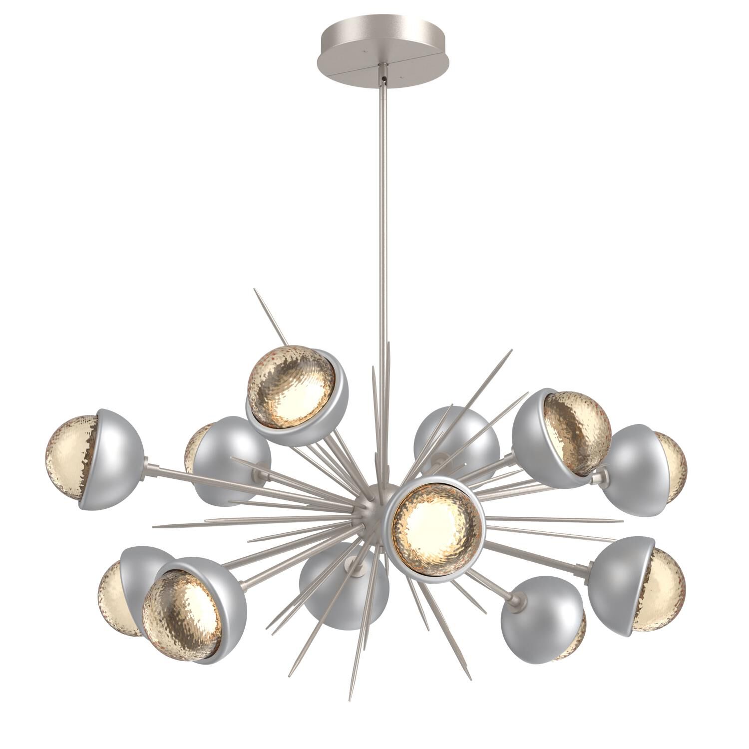 Shown in Beige Silver finish and Amber glass and Classic Silver accent