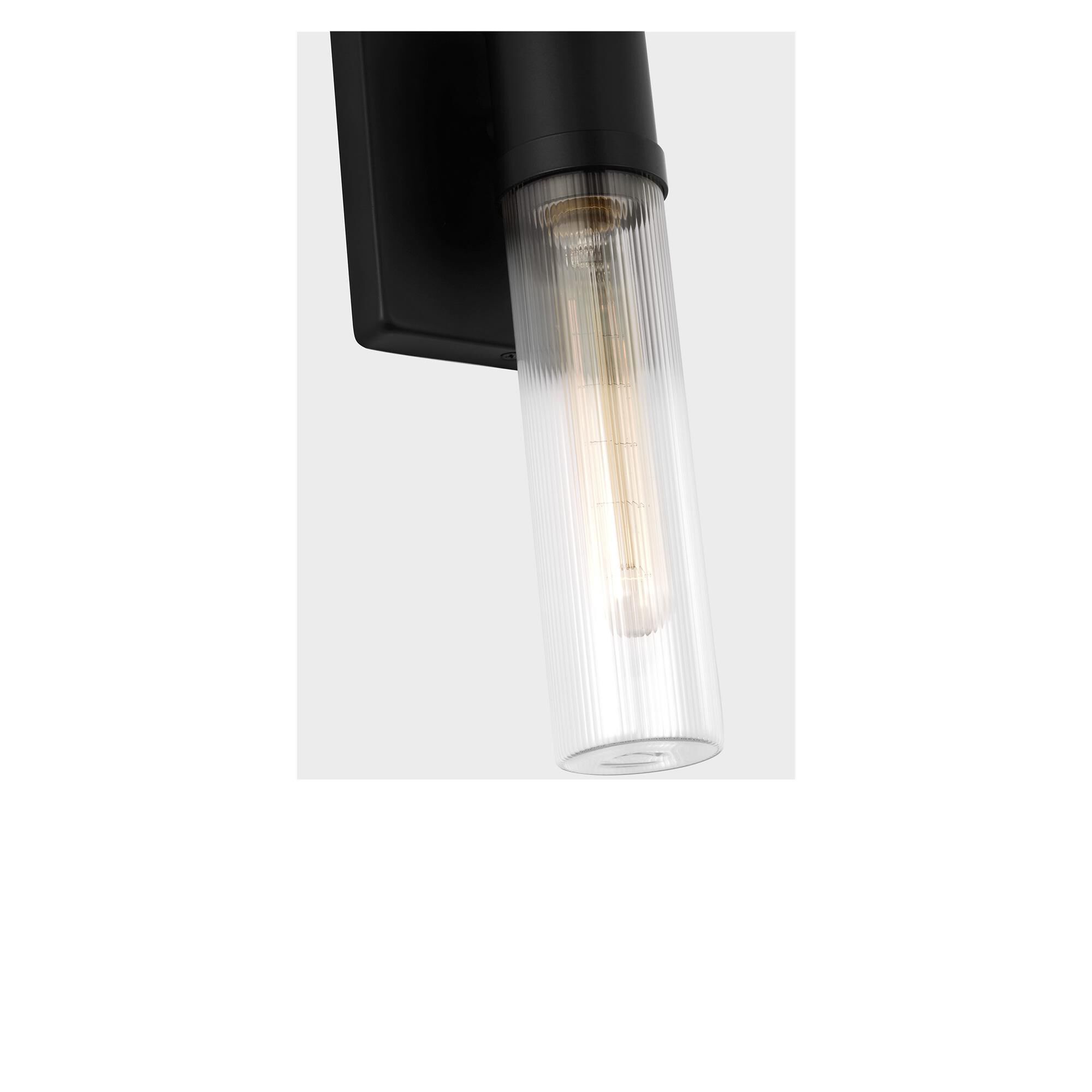 Shown in Midnight Black finish and Clear Fluted glass