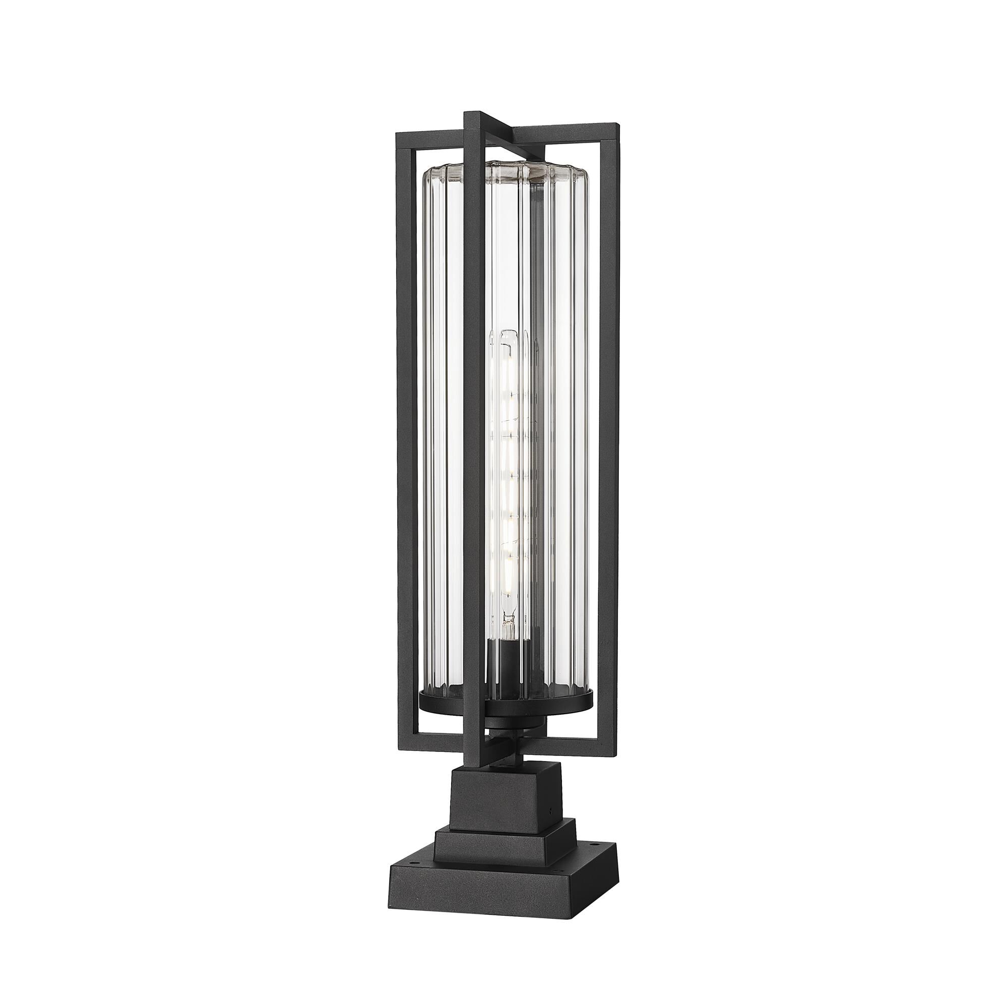 Shown in Black finish and Clear Ribbed glass and Clear Ribbed shade
