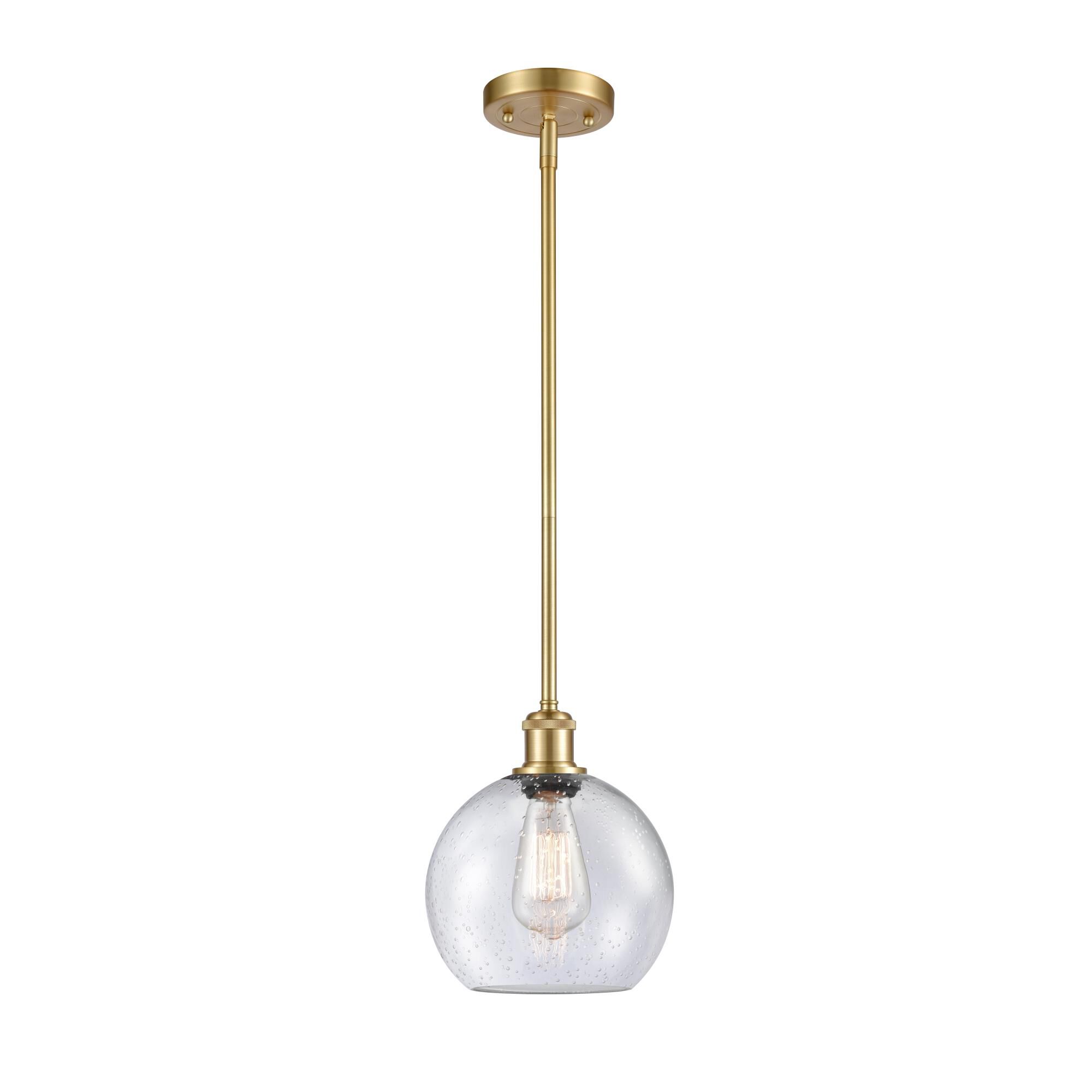 Shown in Satin Gold finish and Seedy Athens glass
