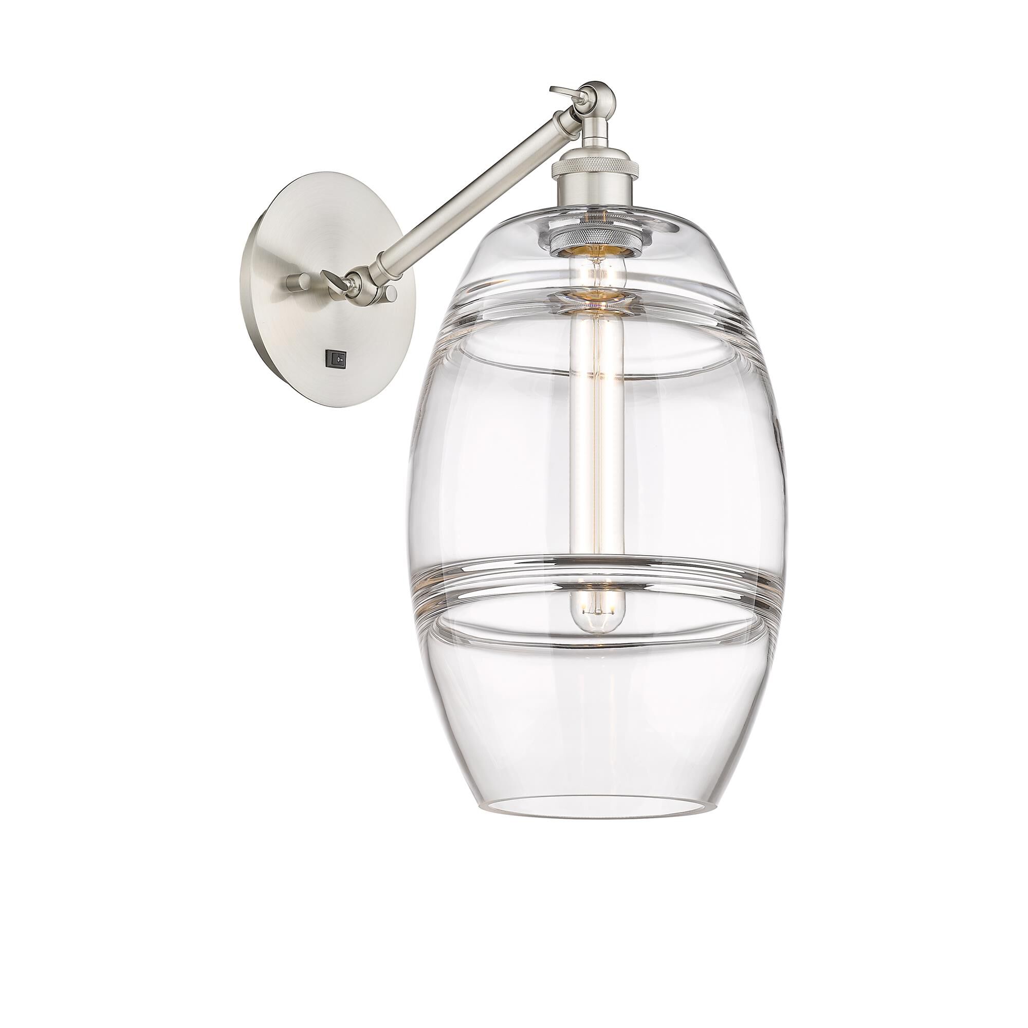 Shown in Brushed Satin Nickel finish and Clear glass