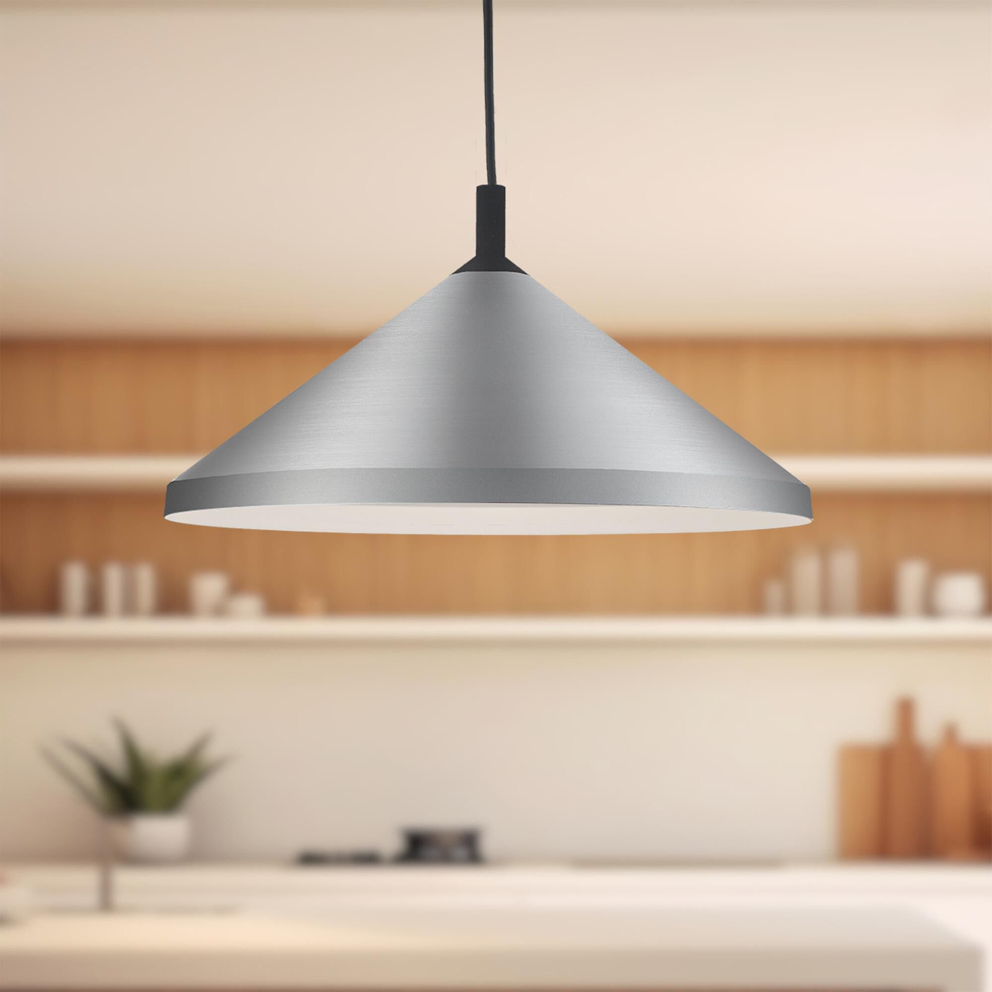 Shown in Brushed Nickel - Black finish and Aluminium shade