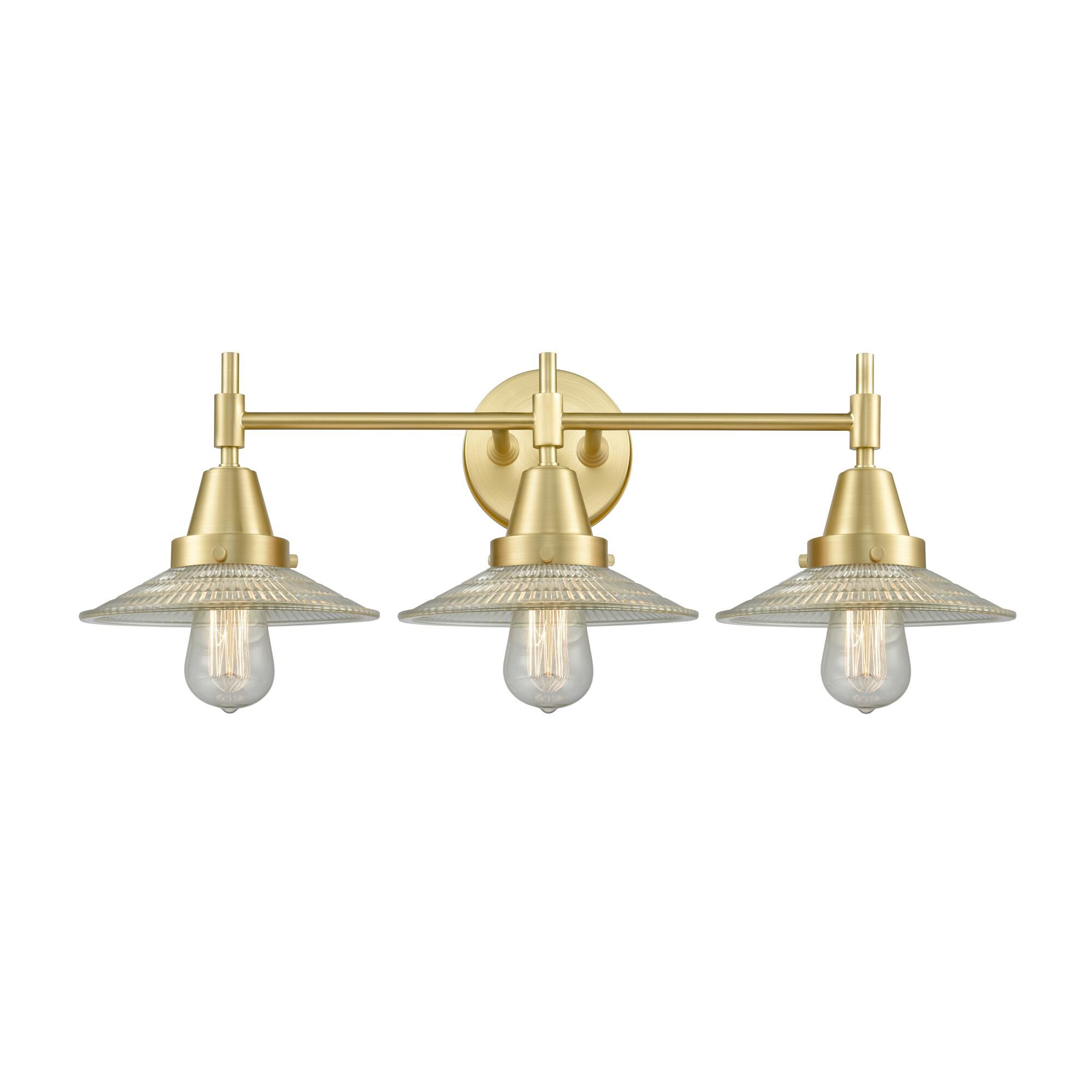 Shown in Satin Brass finish and Clear Large Cone glass