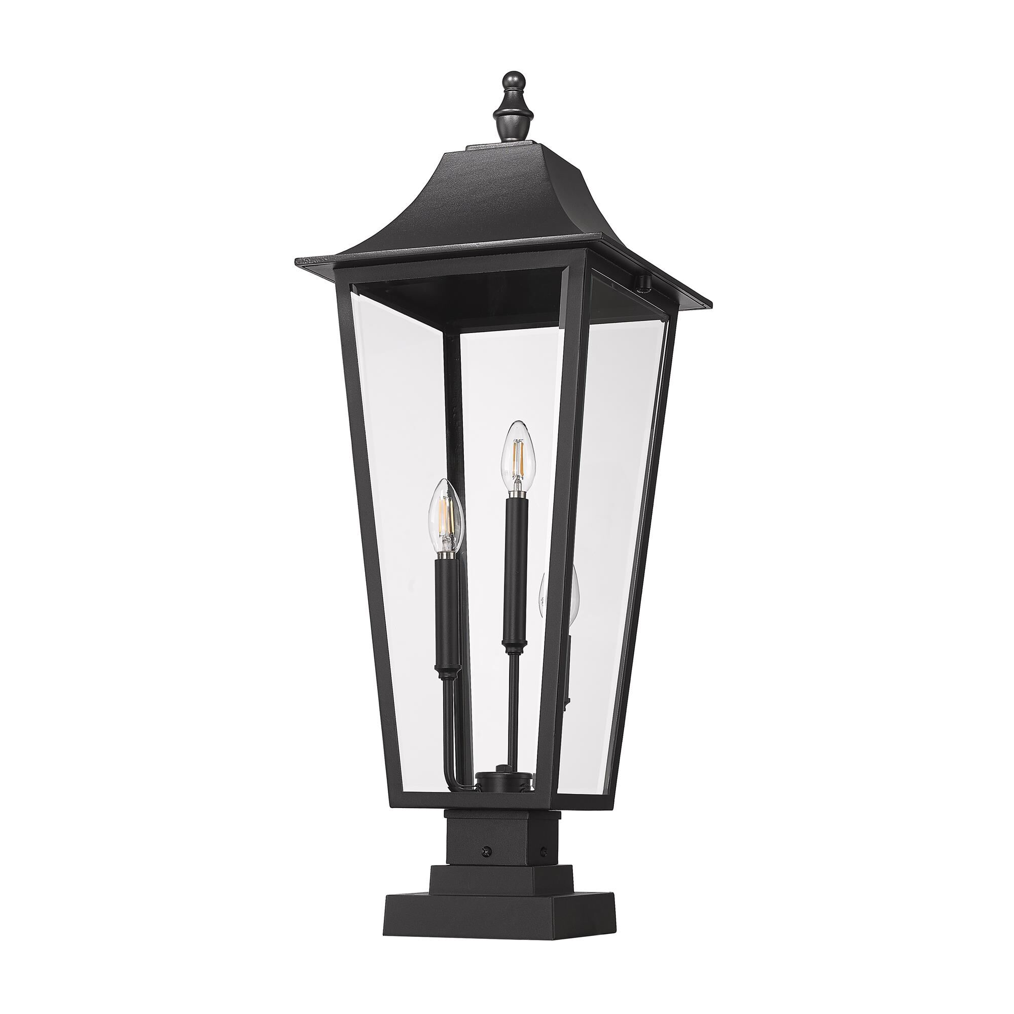 Shown in Black finish and Clear Beveled glass and Clear Beveled shade