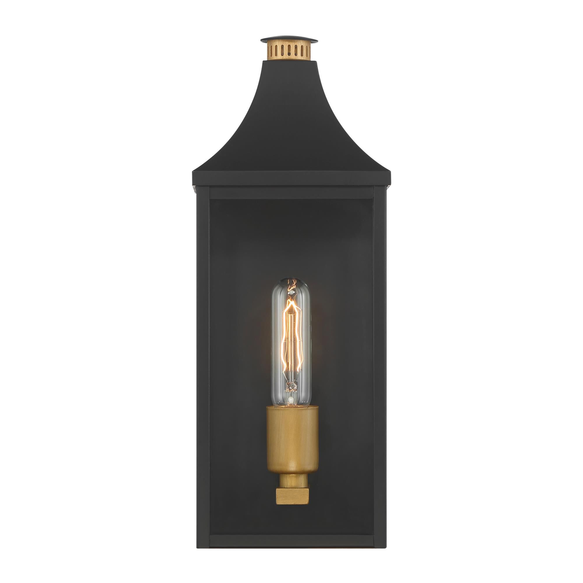 Shown in Dark Matte Black and Painted Legacy Brass finish and Clear glass