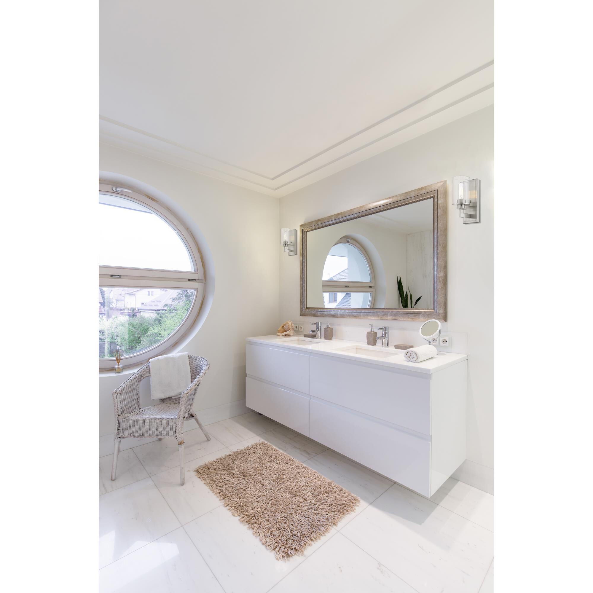 Shown in Brushed Nickel finish and Glass shade