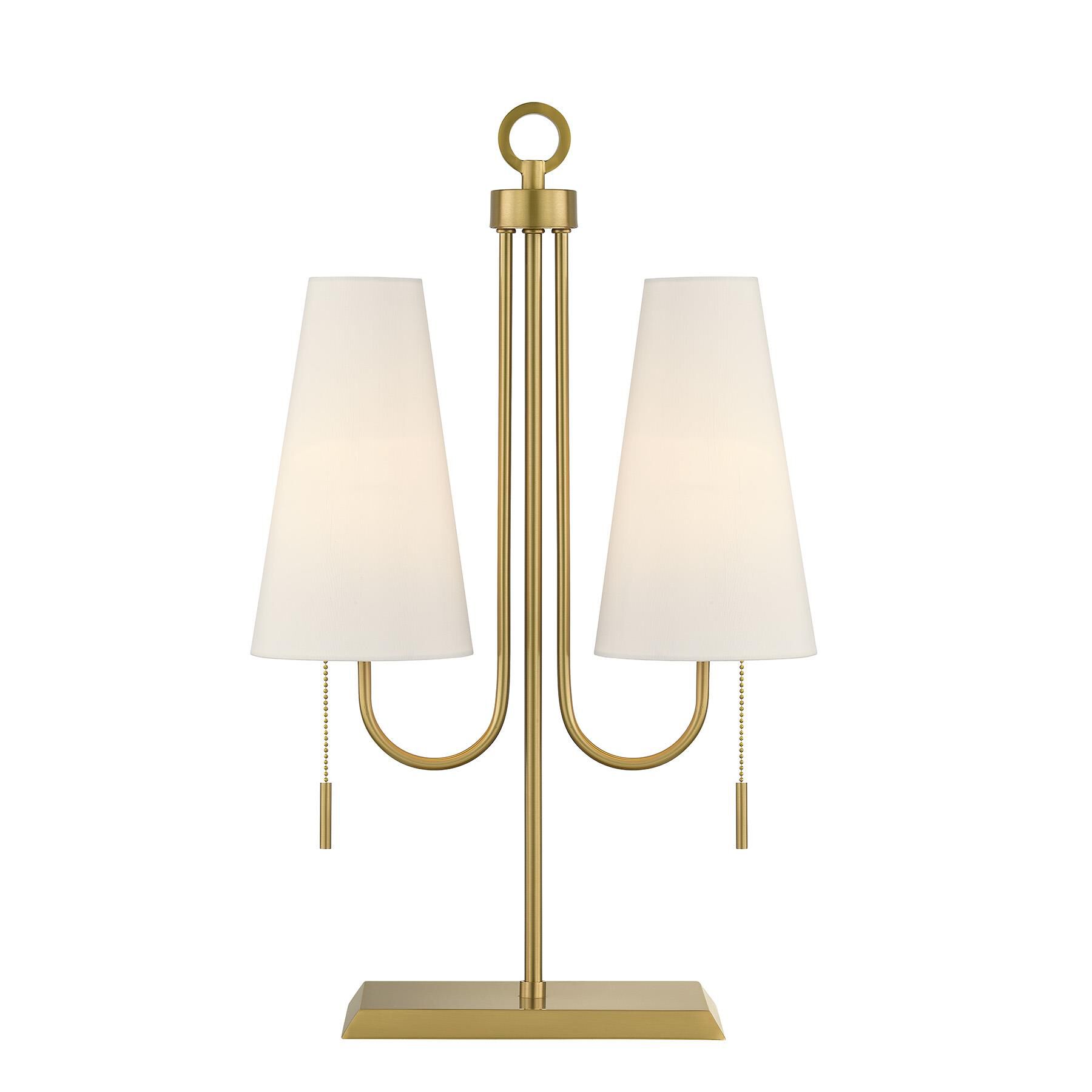 Shown in Warm Brass finish and White Fabric shade