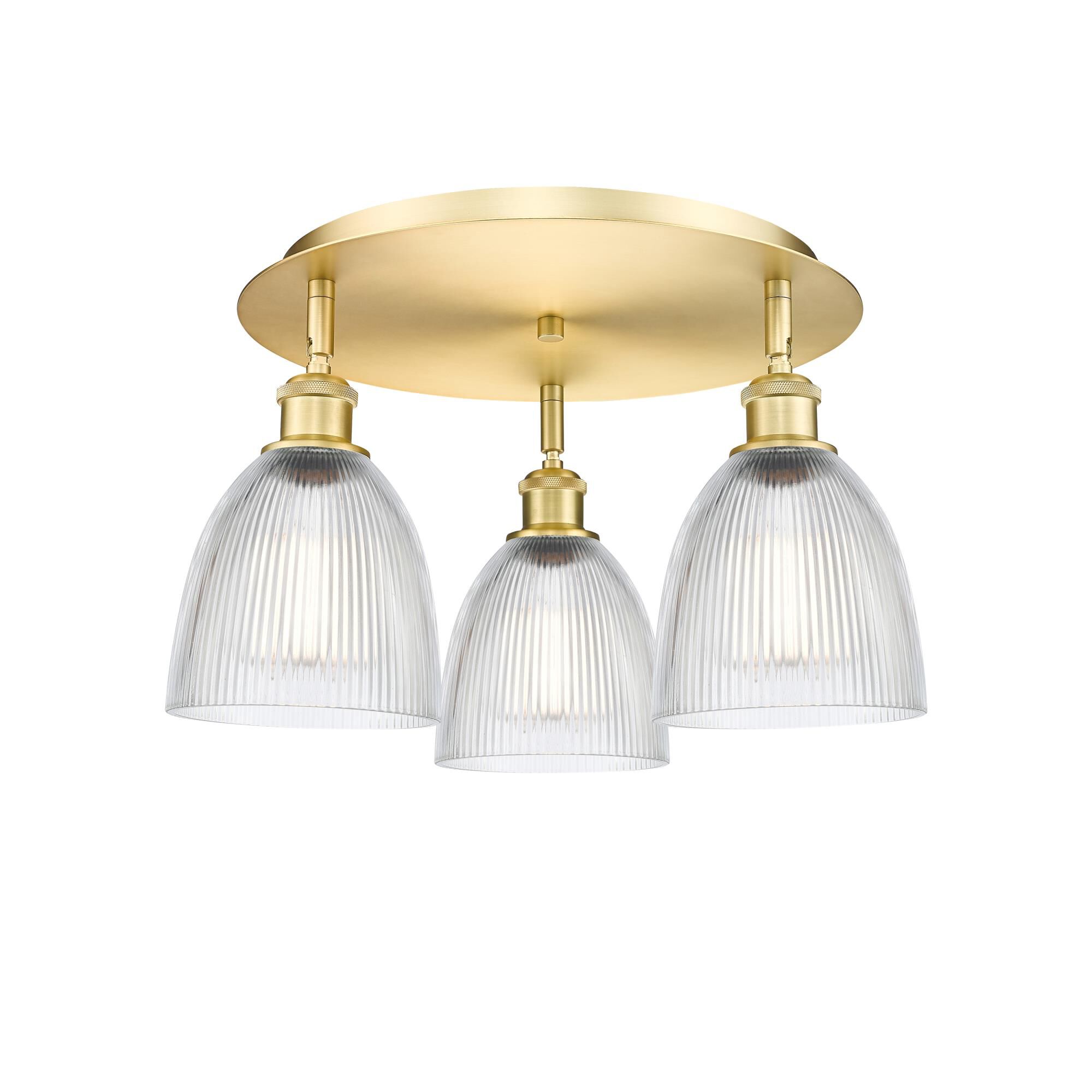 Shown in Satin Gold finish and Clear glass