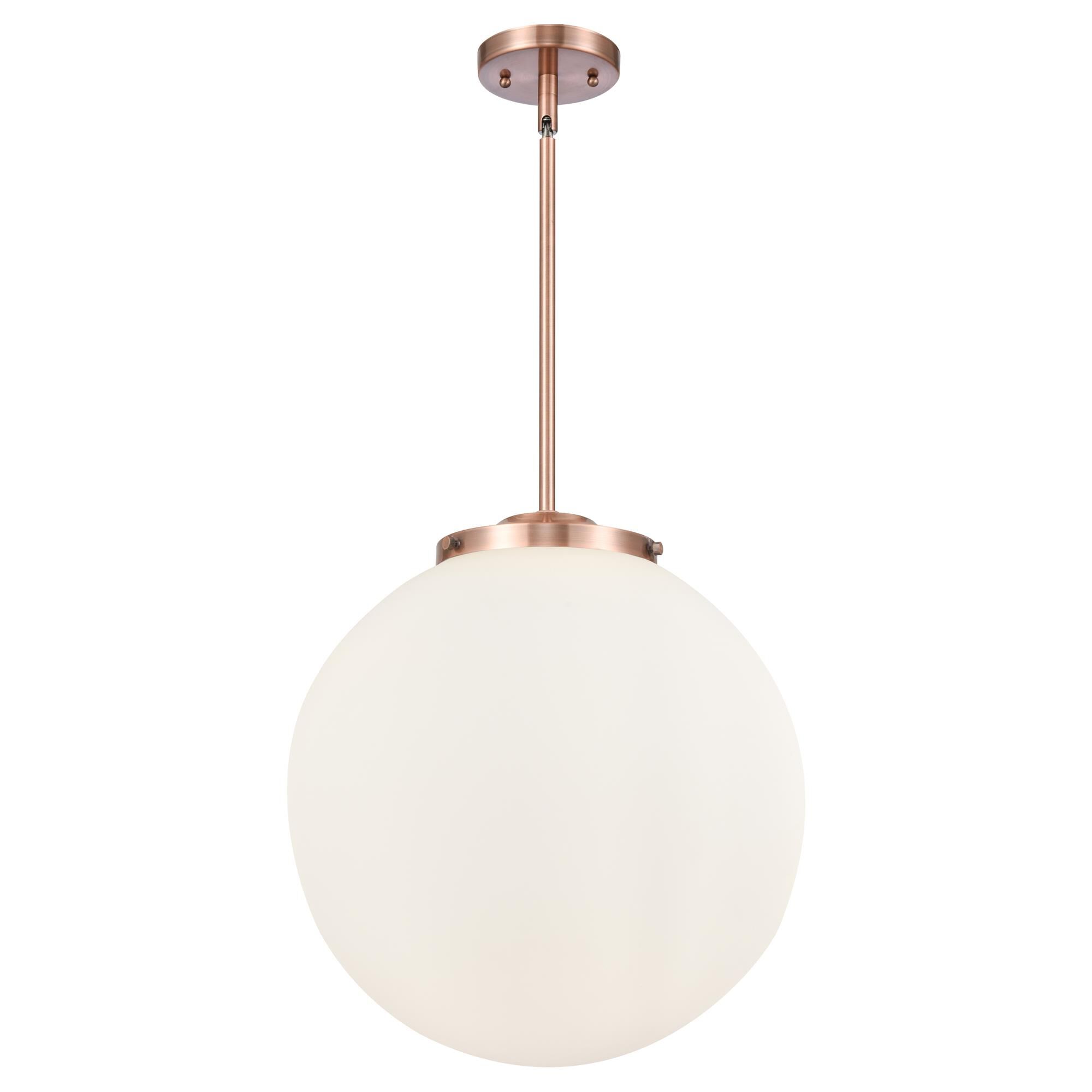 Shown in Antique Copper finish and Matte White glass