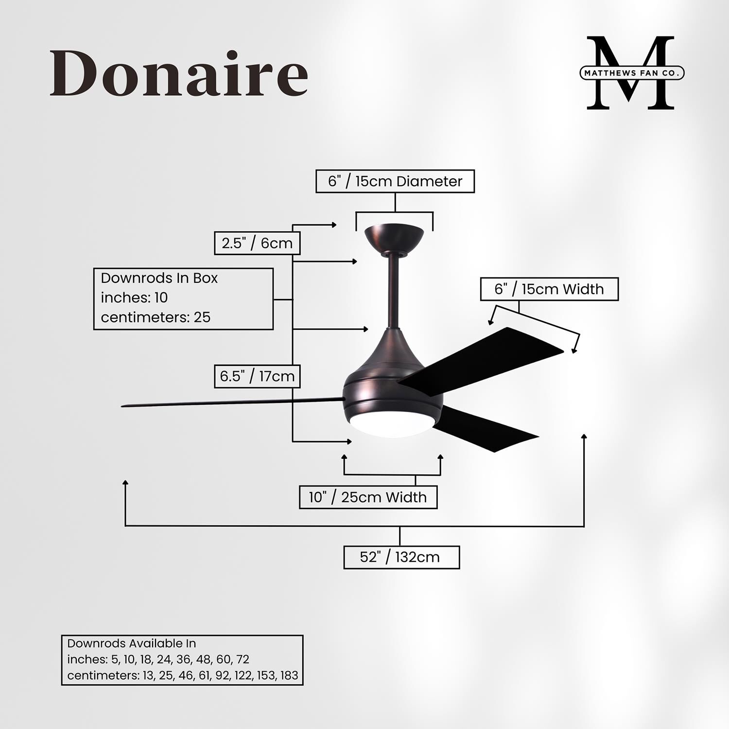 Donaire Outdoor Coastal Wet Rated 52 Inch Ceiling Fan with Light Kit by Matthews Fan Company