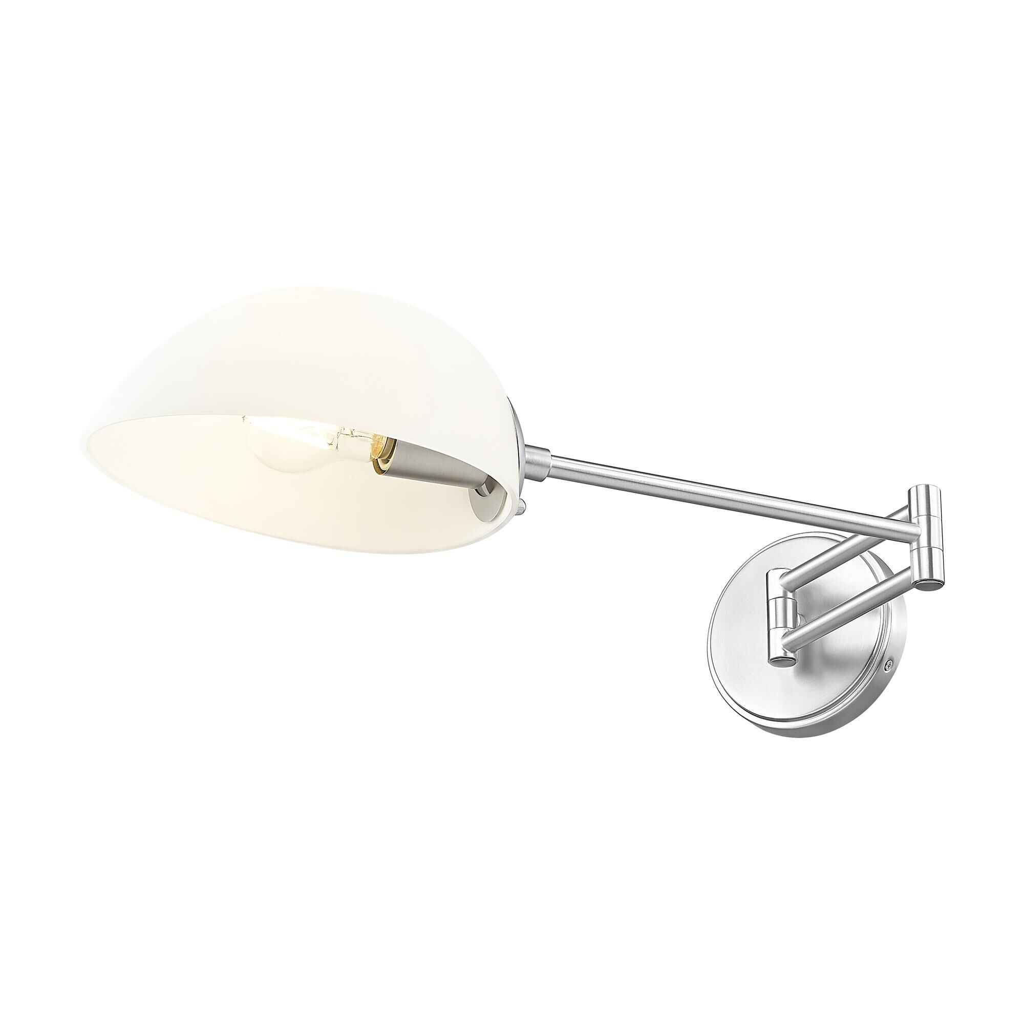 Shown in Brushed Nickel finish and White glass