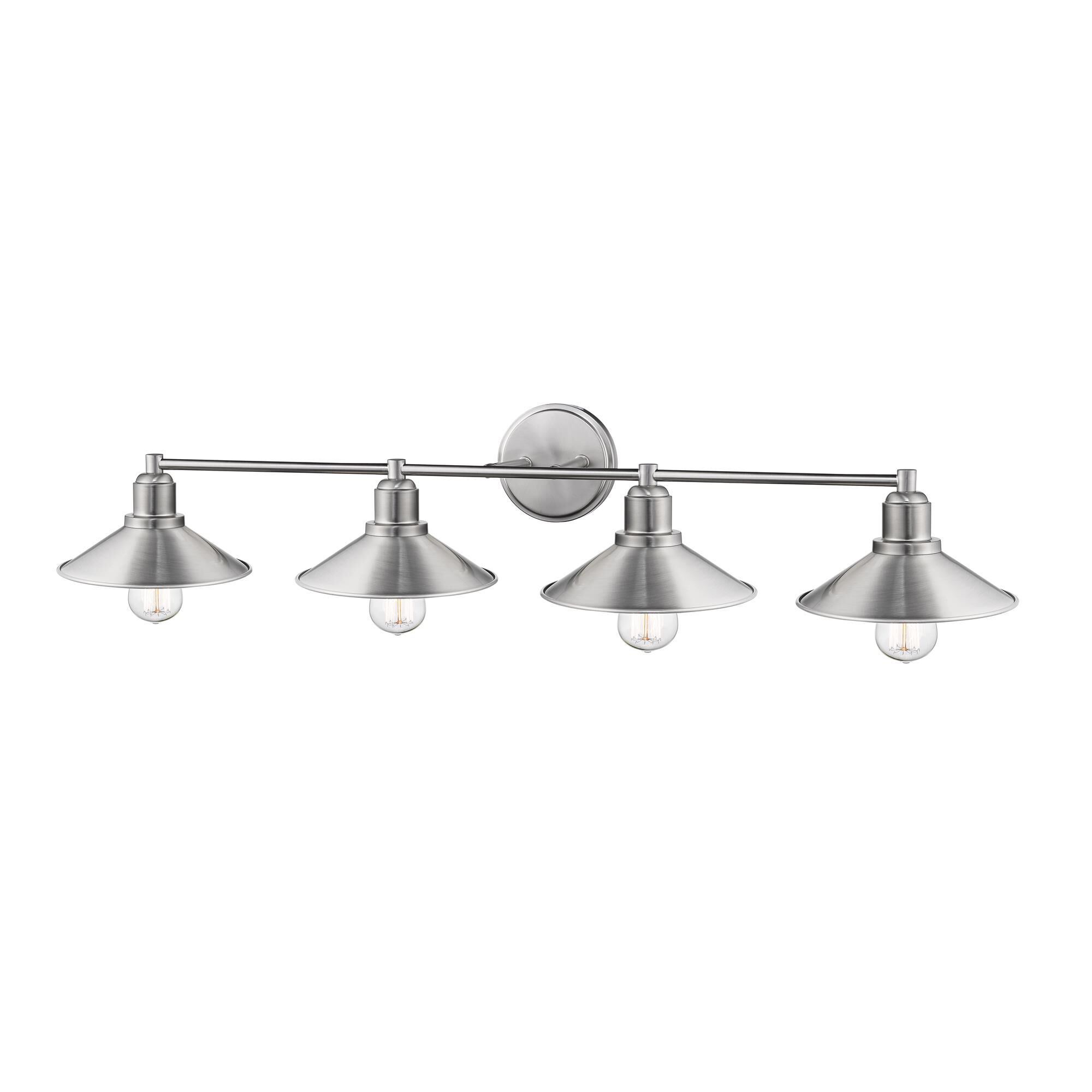 Shown in Brushed Nickel finish and Steel glass and Steel shade