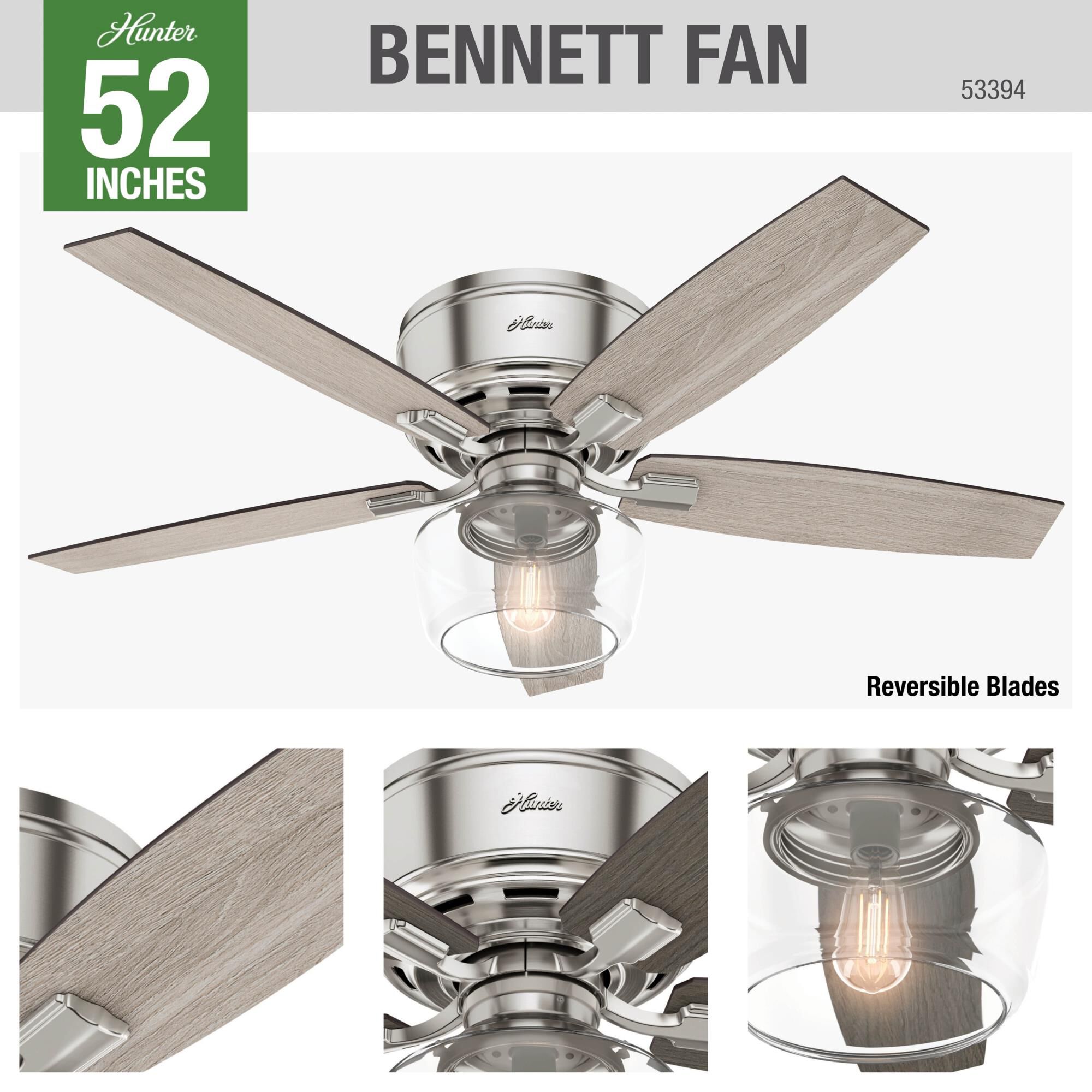 Bennett 52 Inch Flush Mount Fan with Light Kit by Hunter Fan