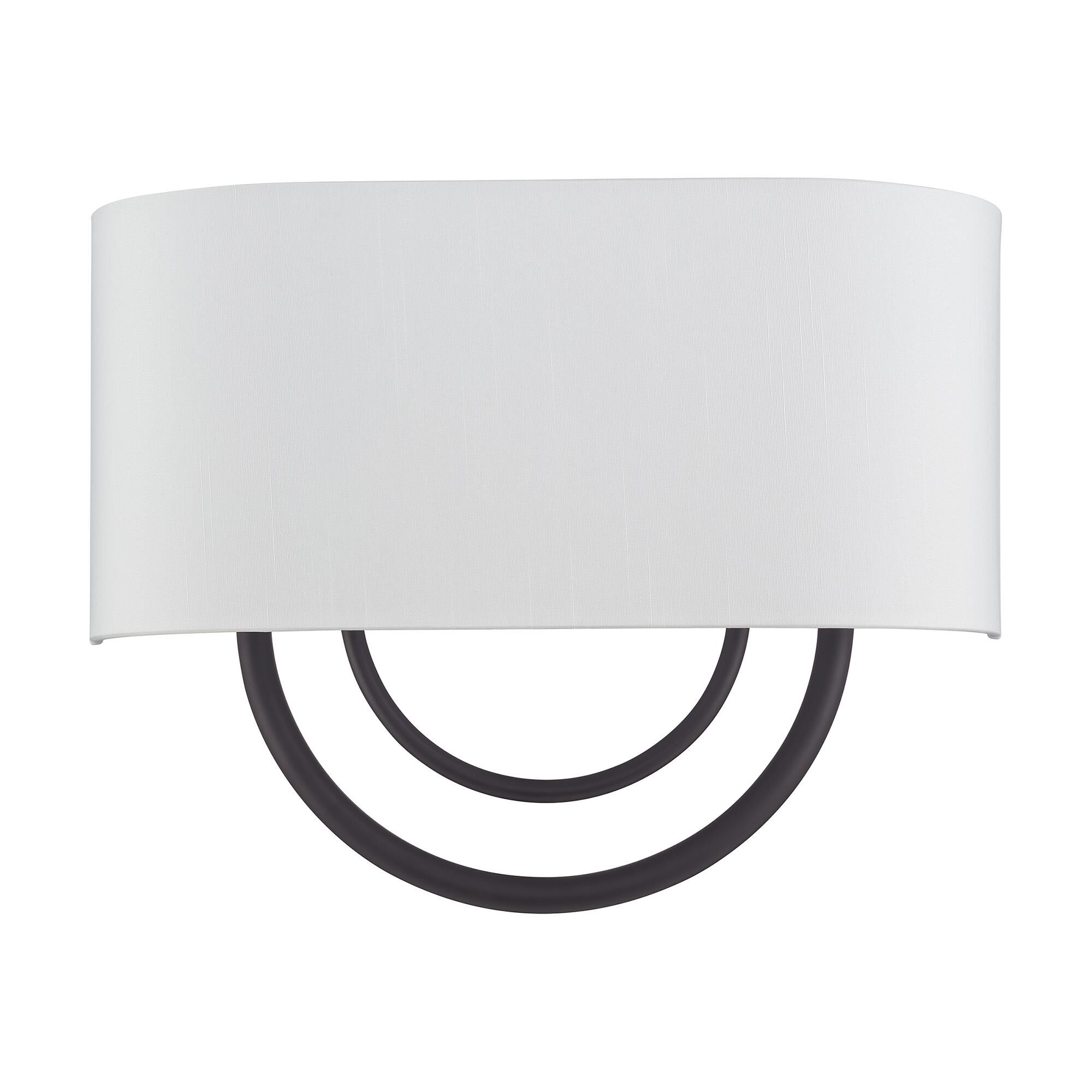 Shown in Bronze finish and Hand Crafted Off-White Fabric Hardback with White Fabric Inside shade