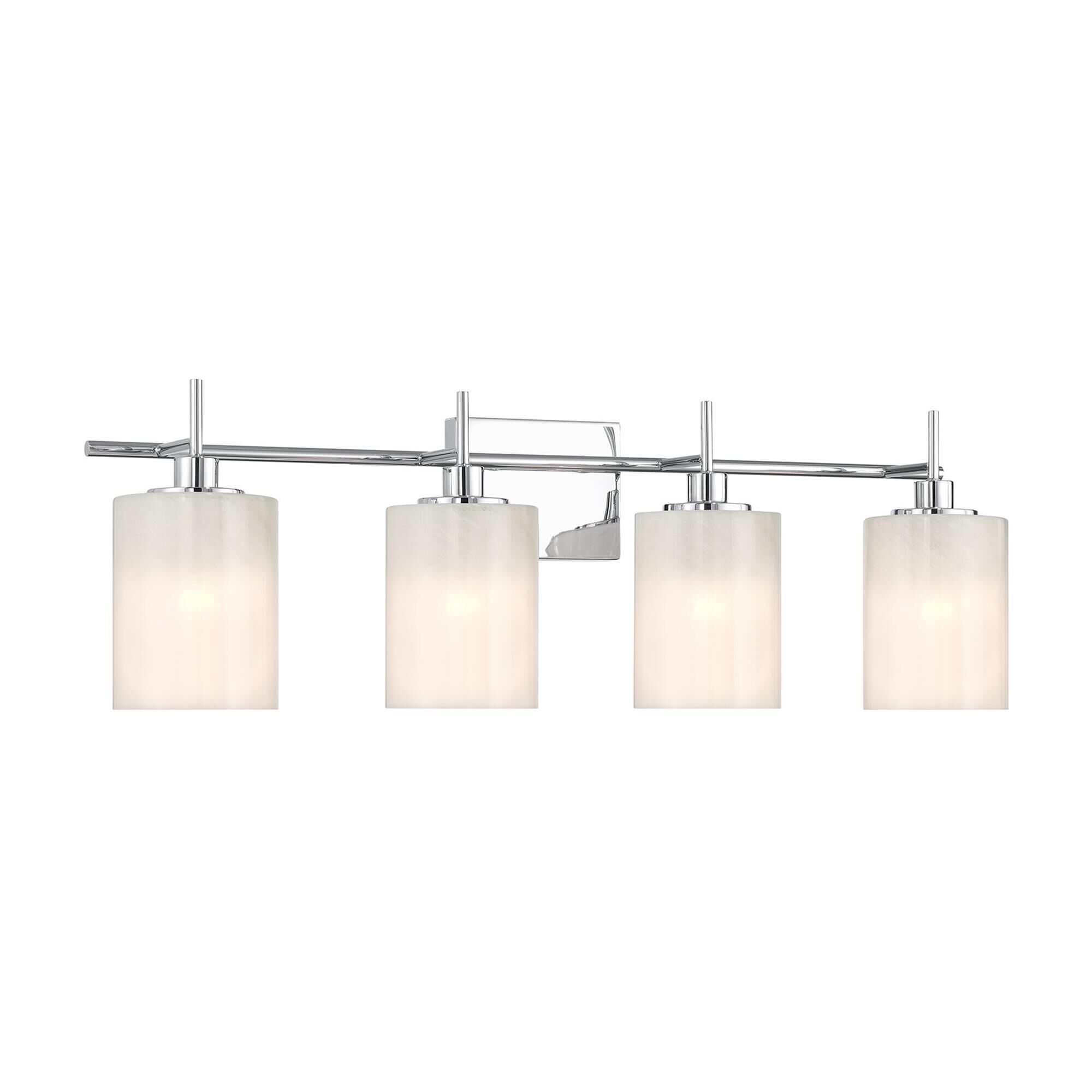 Shown in Chrome finish and White Strie glass