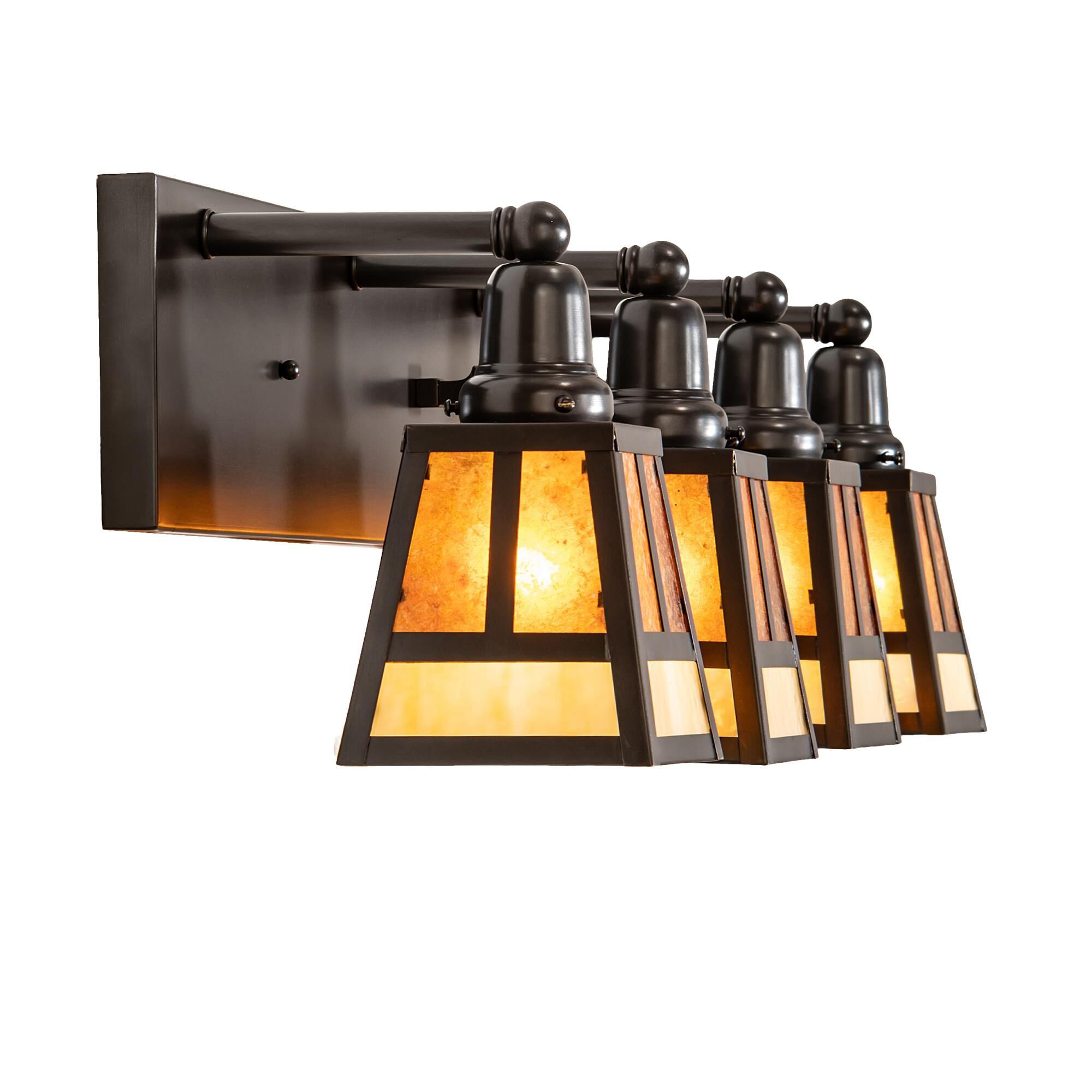 Shown in Craftsman Brown Finish finish and Beige;Amber Mica glass