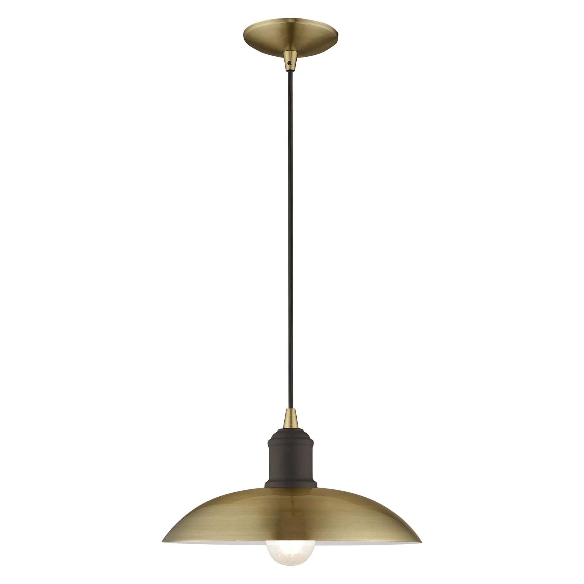 Shown in Antique Brass finish and Antique Brass Metal With White Inside shade