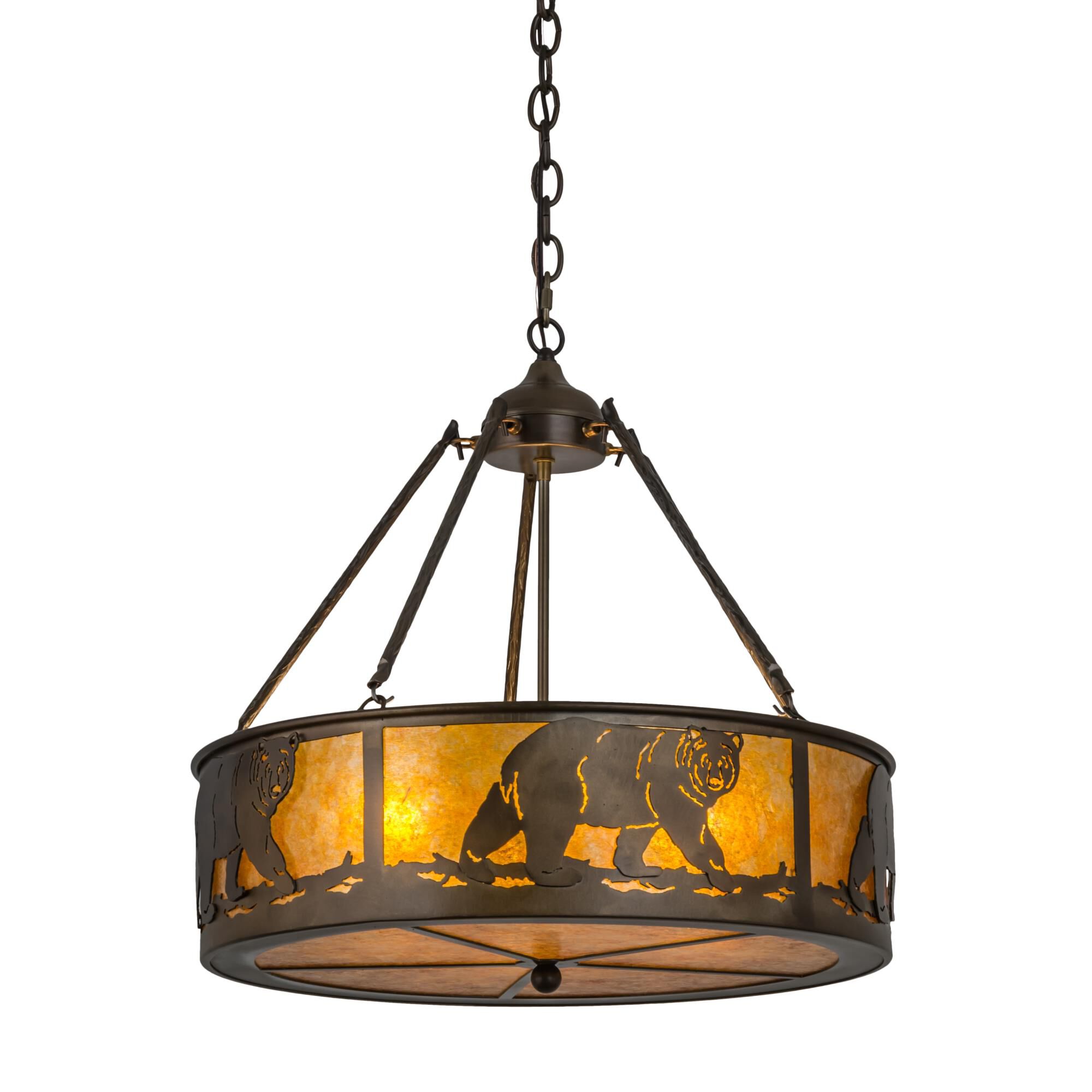 Shown in Antique Copper Finish finish and Amber Mica glass