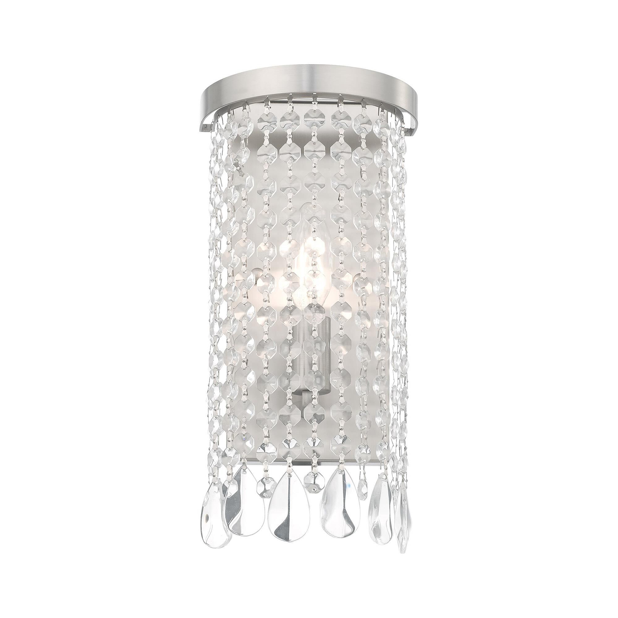 Shown in Brushed Nickel finish and Clear Crystals glass