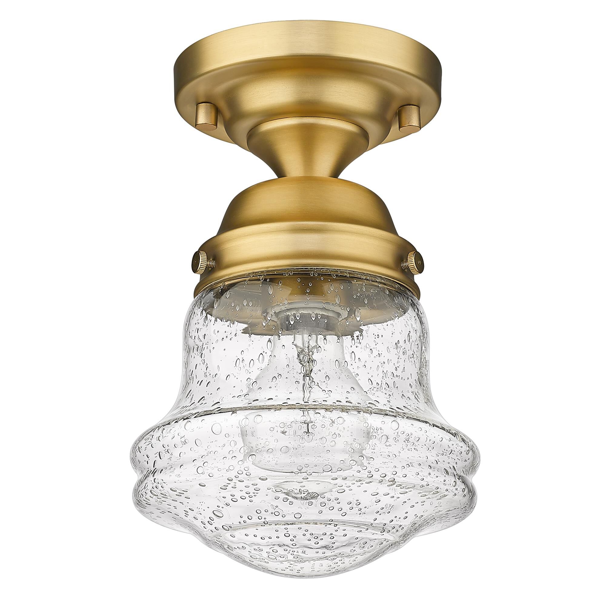 Shown in Heritage Brass finish and Clear Seedy glass