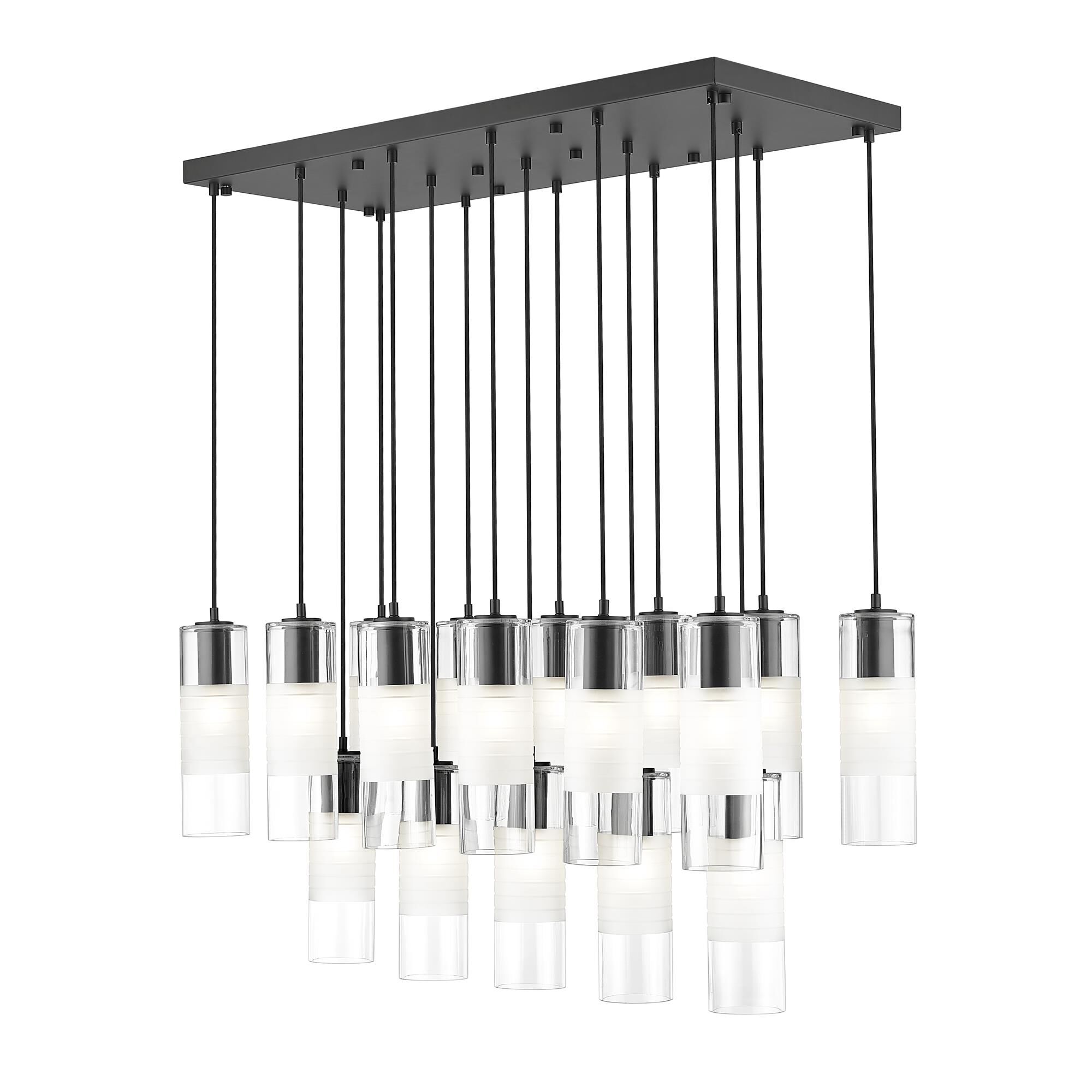 Shown in Matte Black finish and Clear+frosted glass and Clear+frosted shade