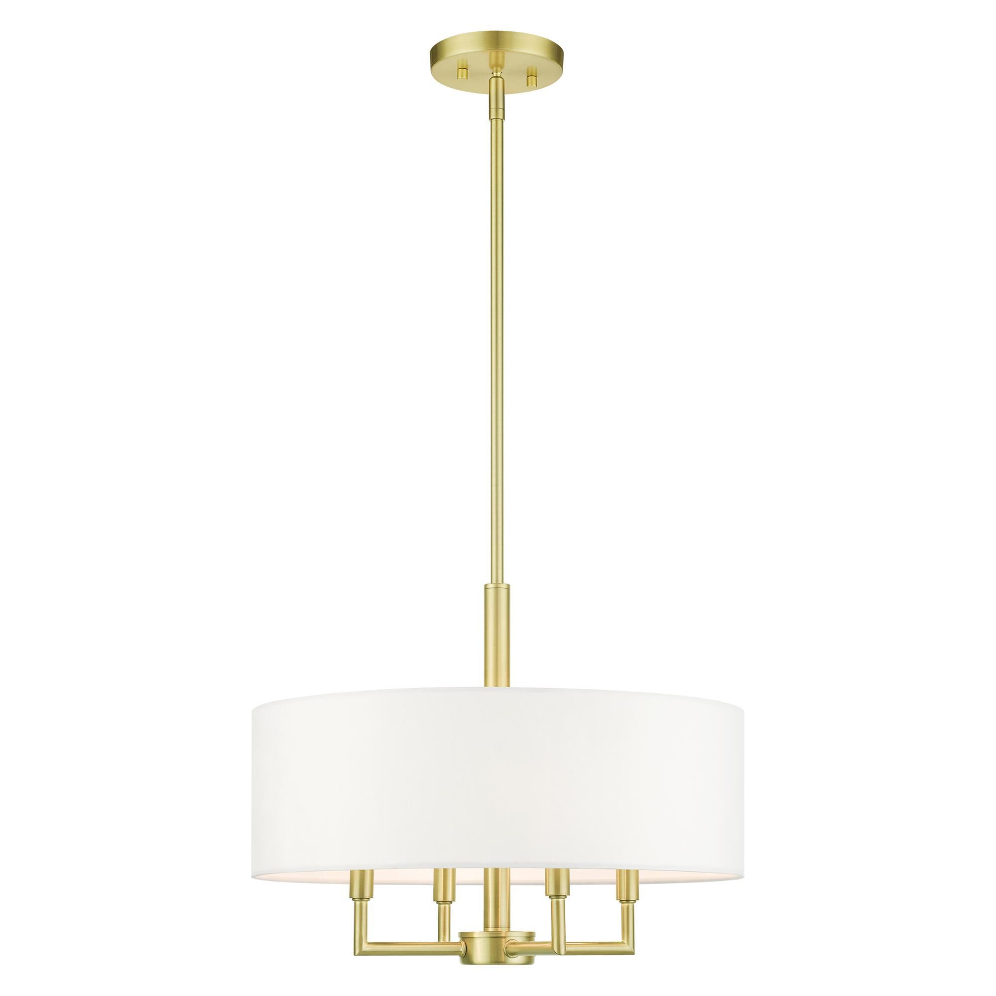 Shown in Satin Brass finish and Hand Crafted Hardback  Completely Finished With Off-White Color Fabric Outside and Inside shade
