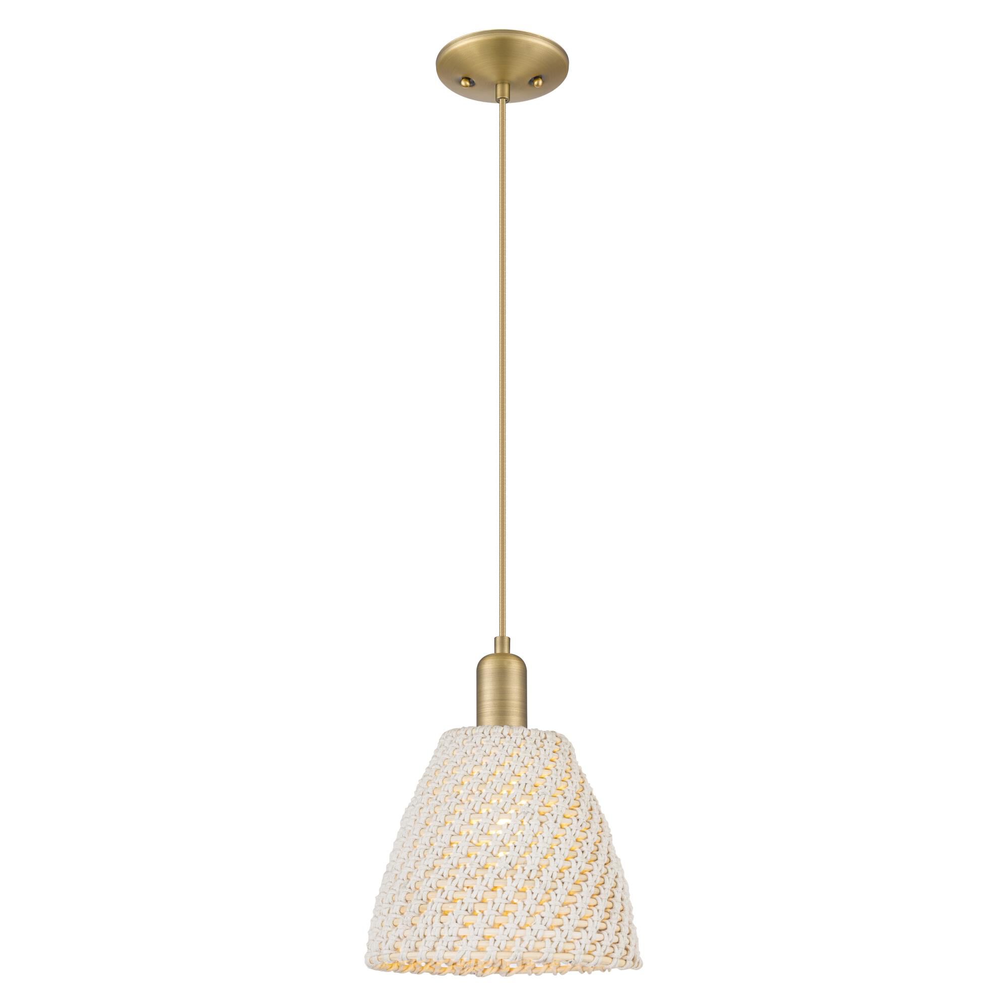 Shown in Brushed Brass finish and Natural shade