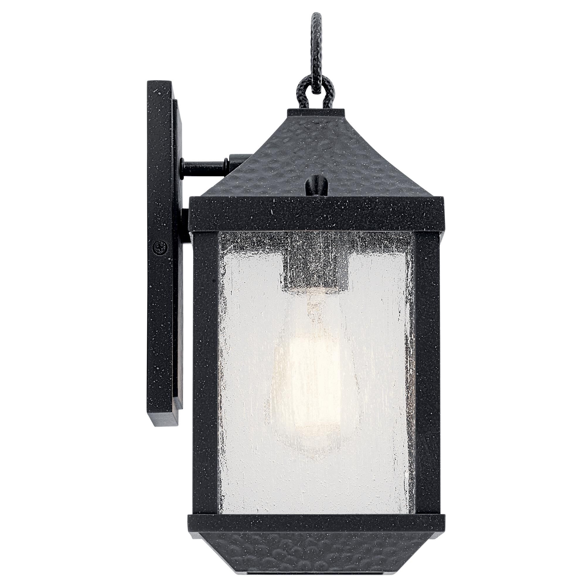 Shown in Distressed Black finish and Clear Seeded glass