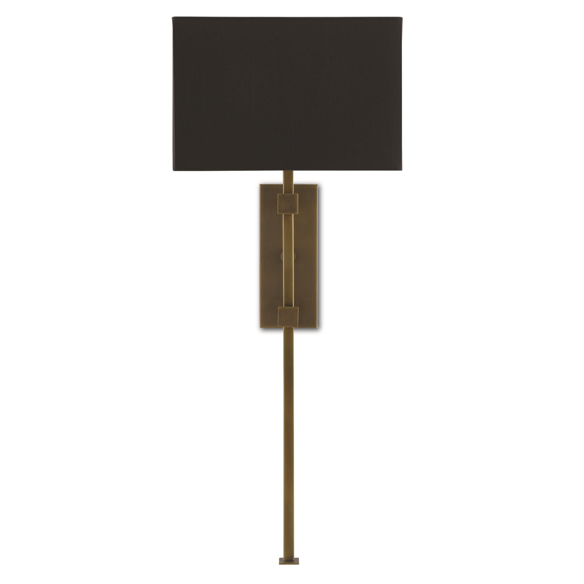 Shown in Antique Brass finish and Black Shantung shade