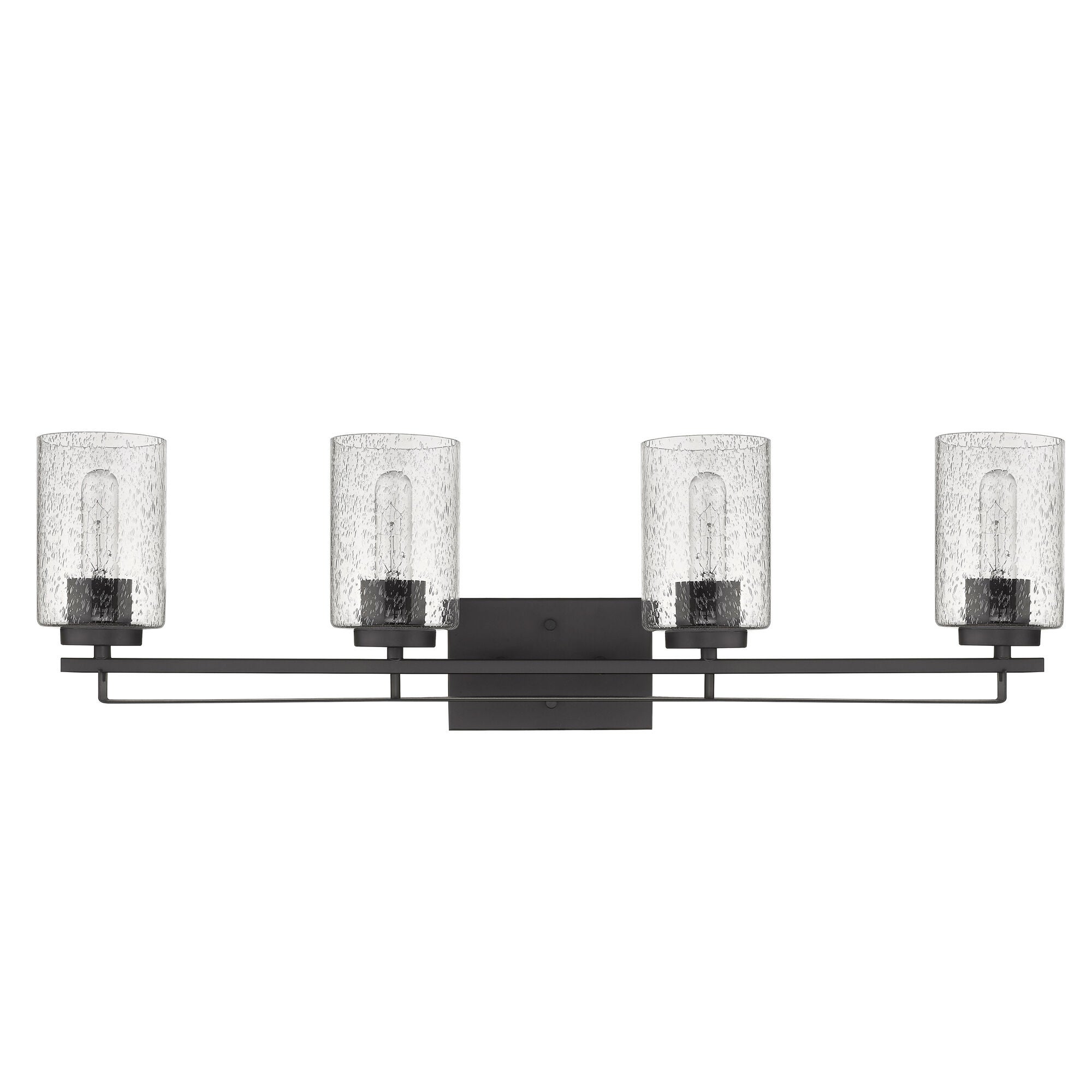 Shown in Oil-Rubbed Bronze finish and Clear glass and Clear, Seeded Cylindrical Glass s shade