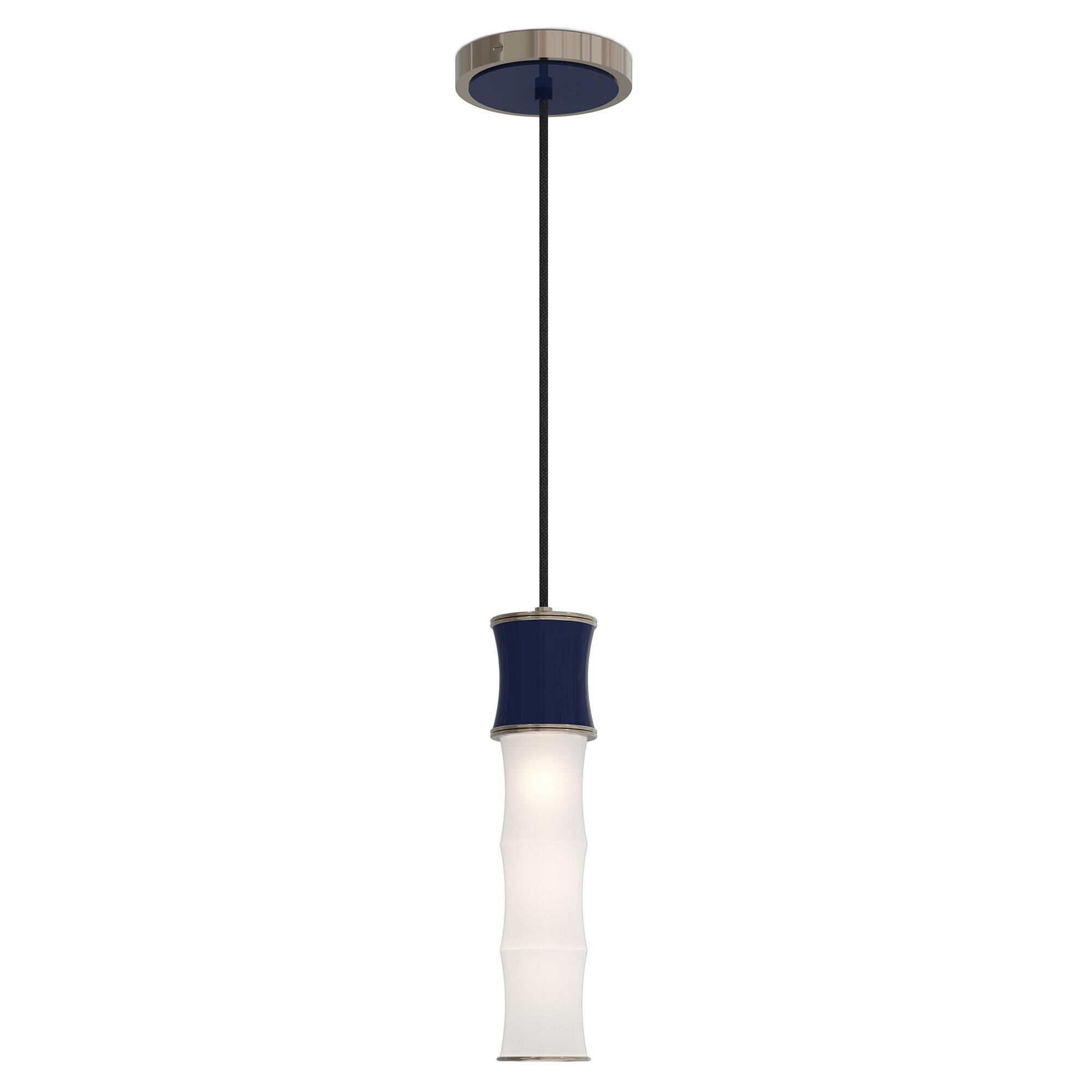 Shown in Midnight Blue finish and White Frosted glass and Polished Nickel accent