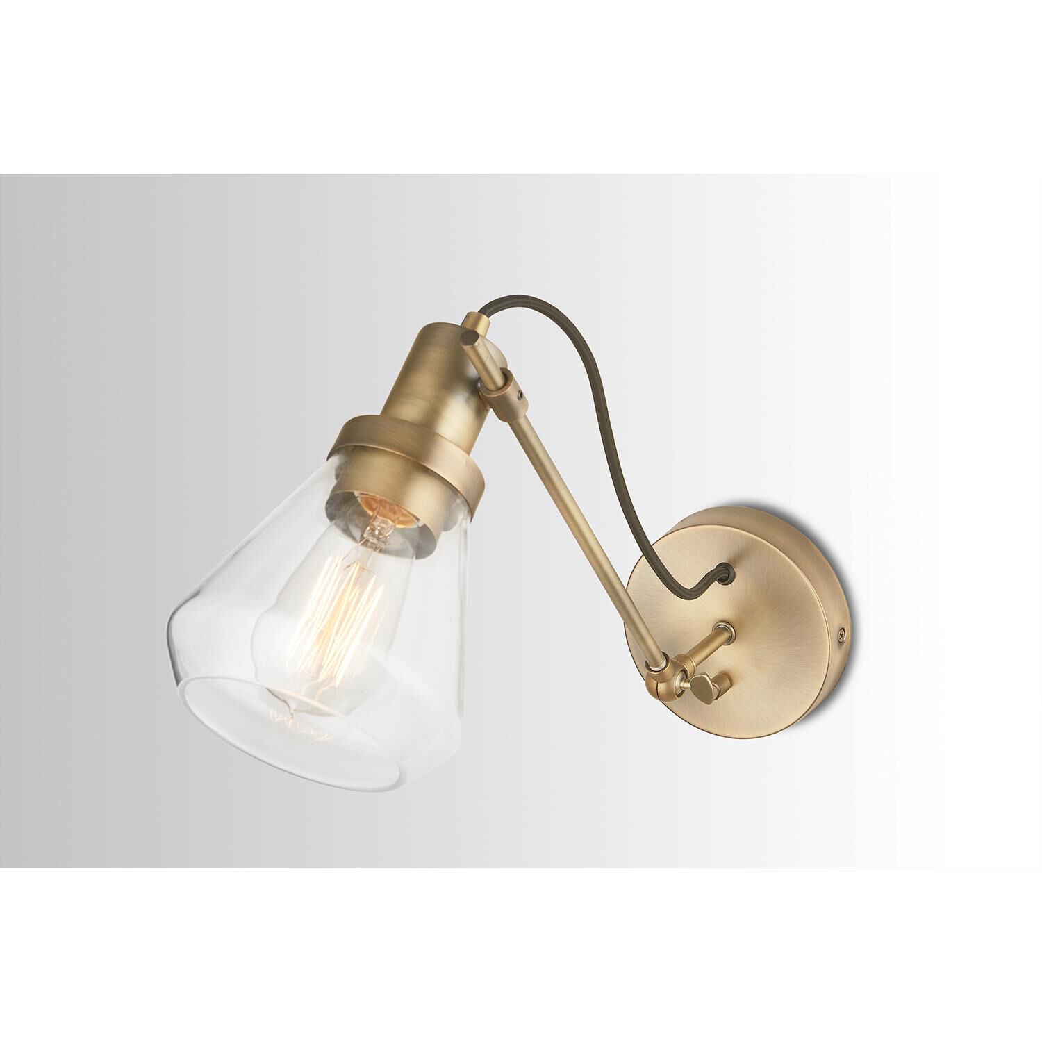 Shown in Aged Brass finish and Clear glass