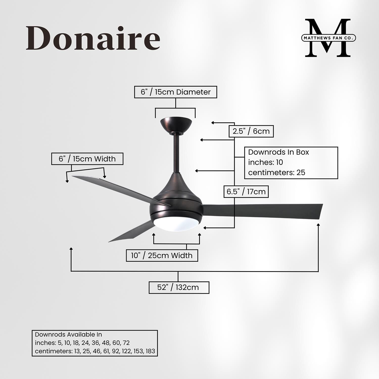 Donaire Outdoor Coastal Wet Rated 52 Inch Ceiling Fan with Light Kit by Matthews Fan Company