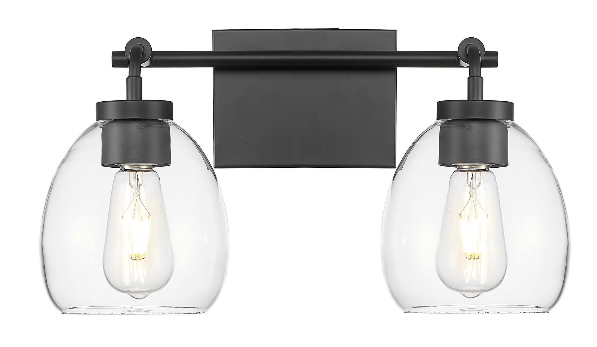 Shown in Matte Black finish and Clear Glass Globes shade
