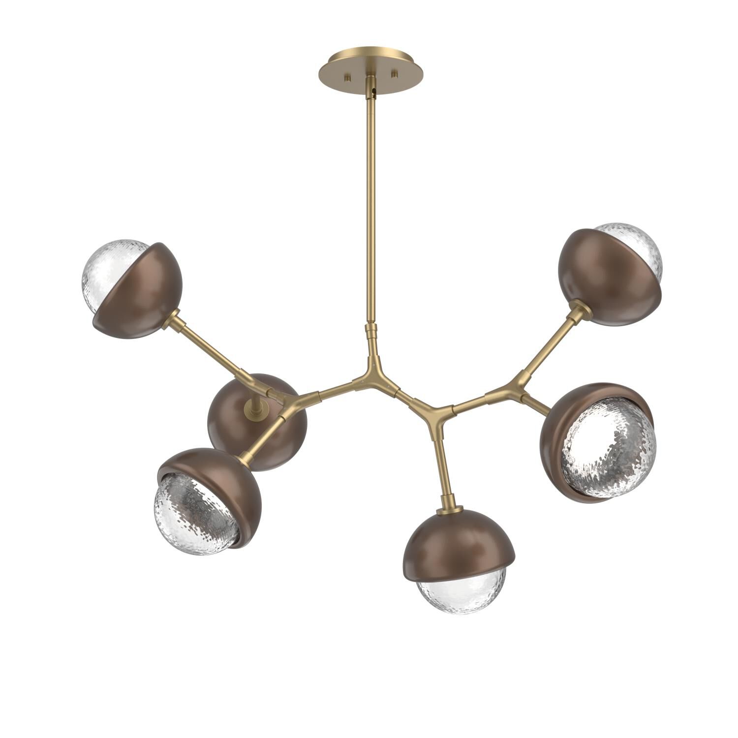 Shown in Gilded Brass finish and Clear glass and Burnished Bronze accent