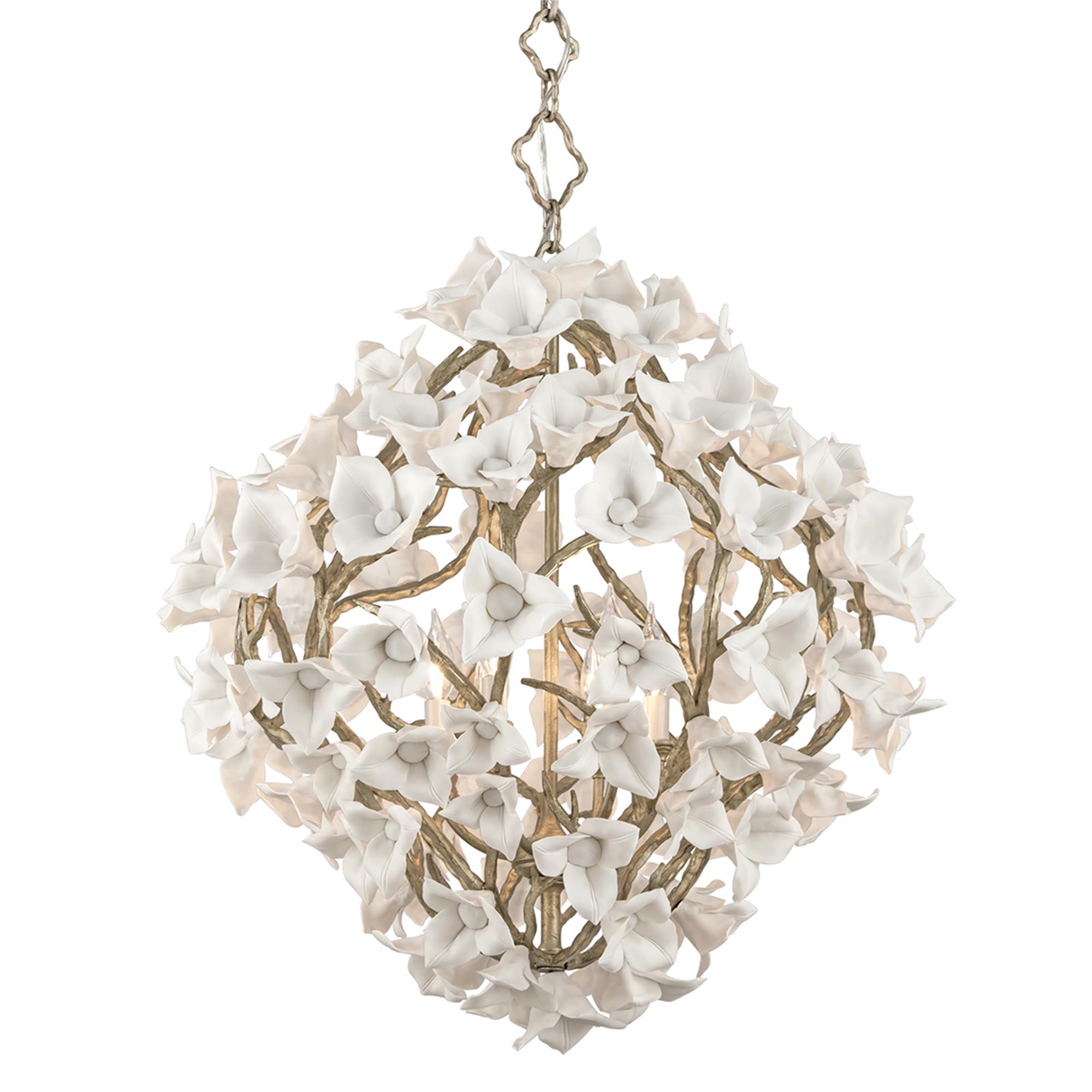 Shown in Enchanted Silver Leaf finish and Porcelain crystal