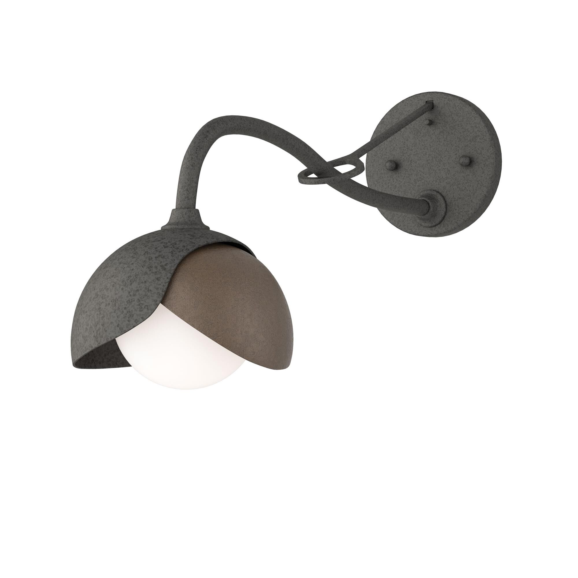 Shown in Natural Iron finish and Opal glass and Bronze (05) accent