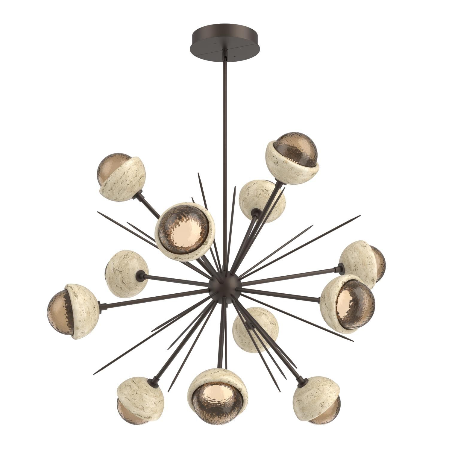 Shown in Flat Bronze finish and Bronze glass and Travertine Stone accent