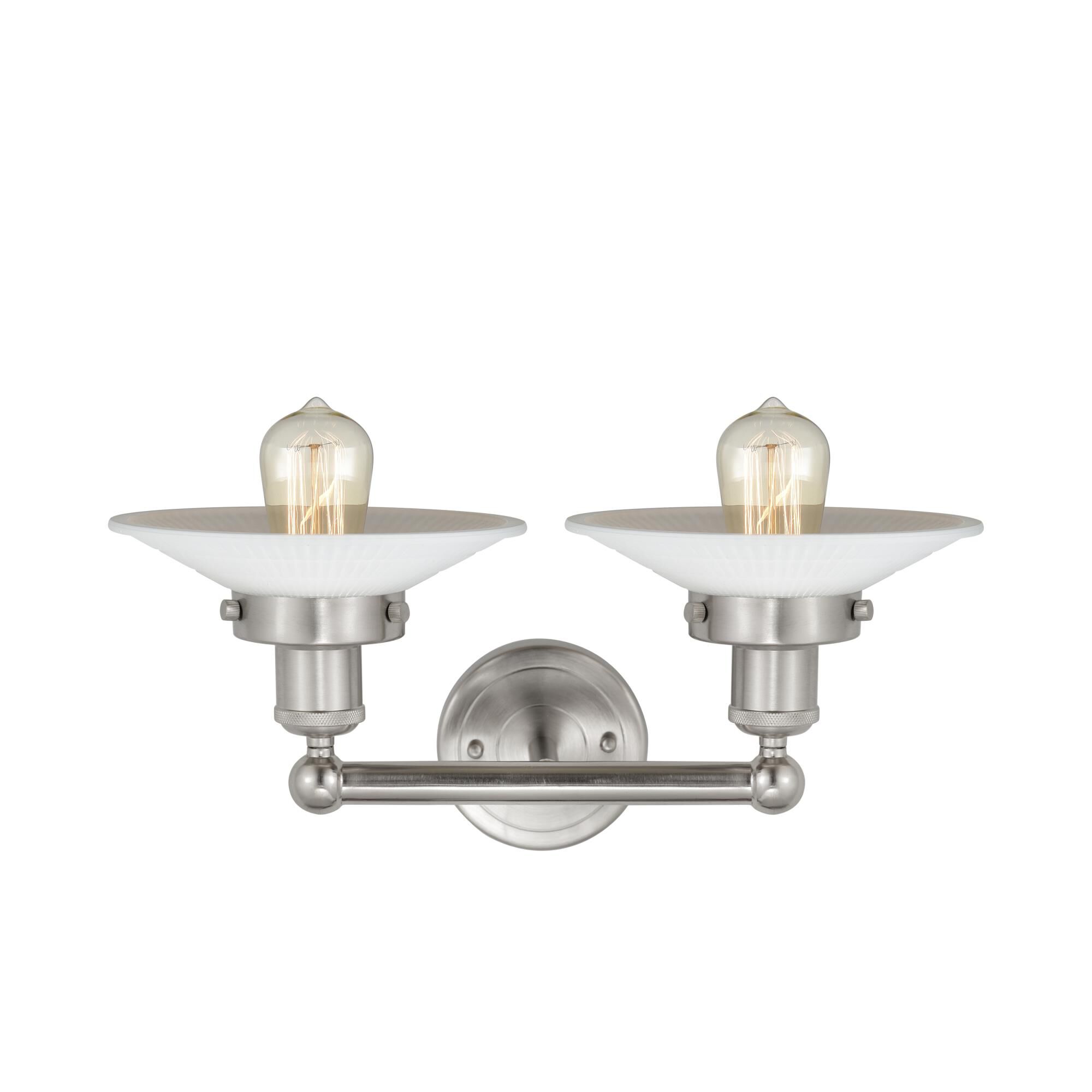 Shown in Brushed Satin Nickel  finish and Matte White glass