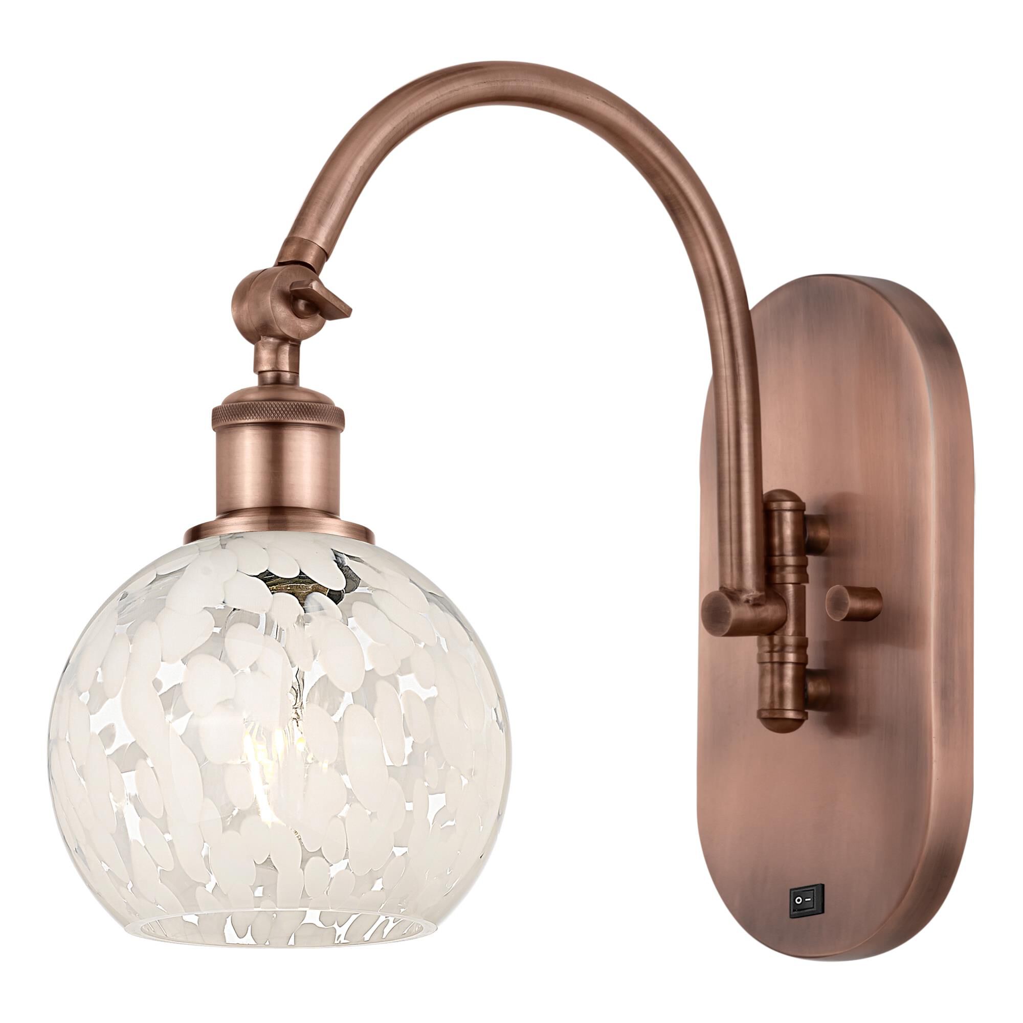 Shown in Antique Copper finish and White Mouchette glass
